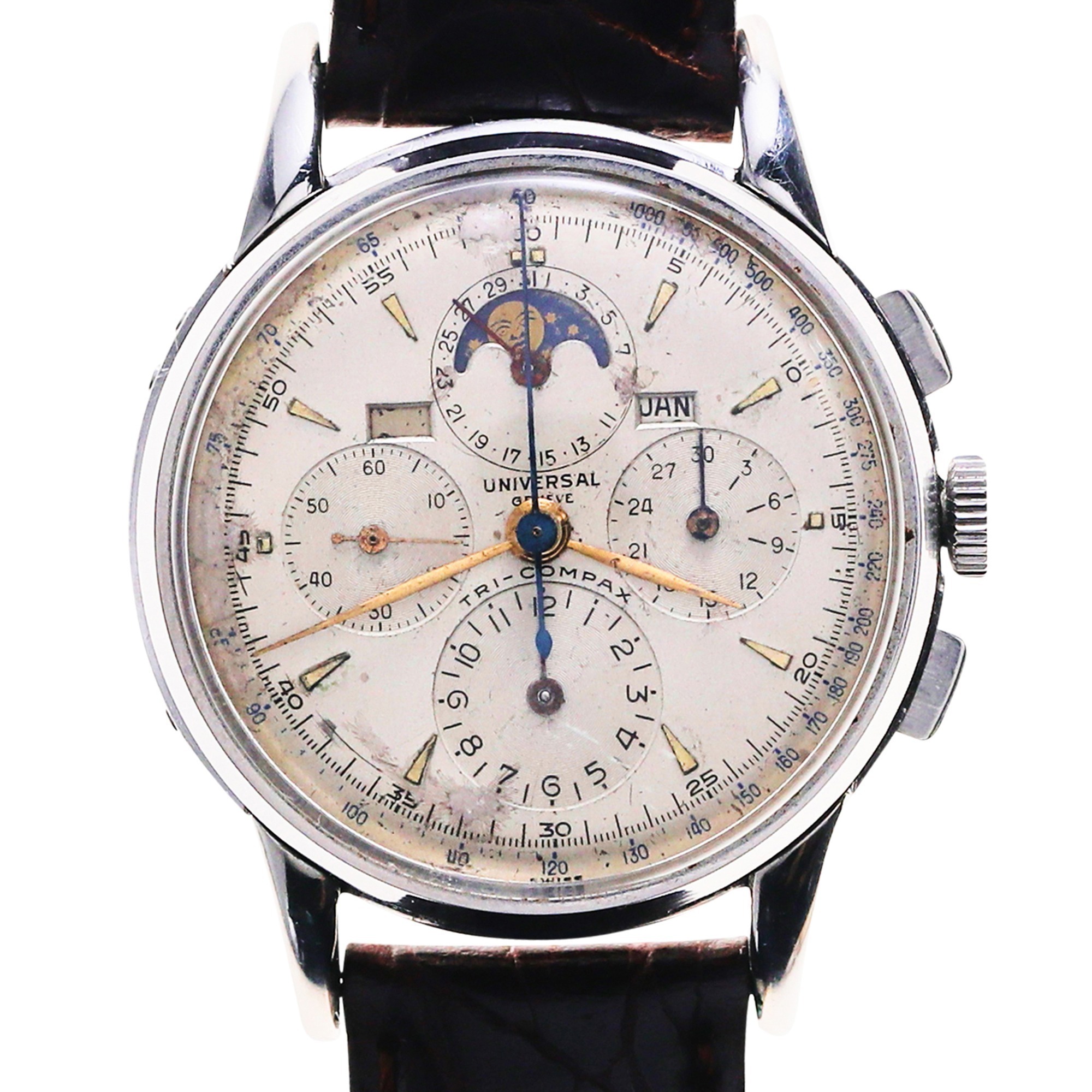 Universal Geneve Tri-Compax Jumbo Triple Calendar Moon Phase 3 Register Chronograph Stainless Steel Wristwatch