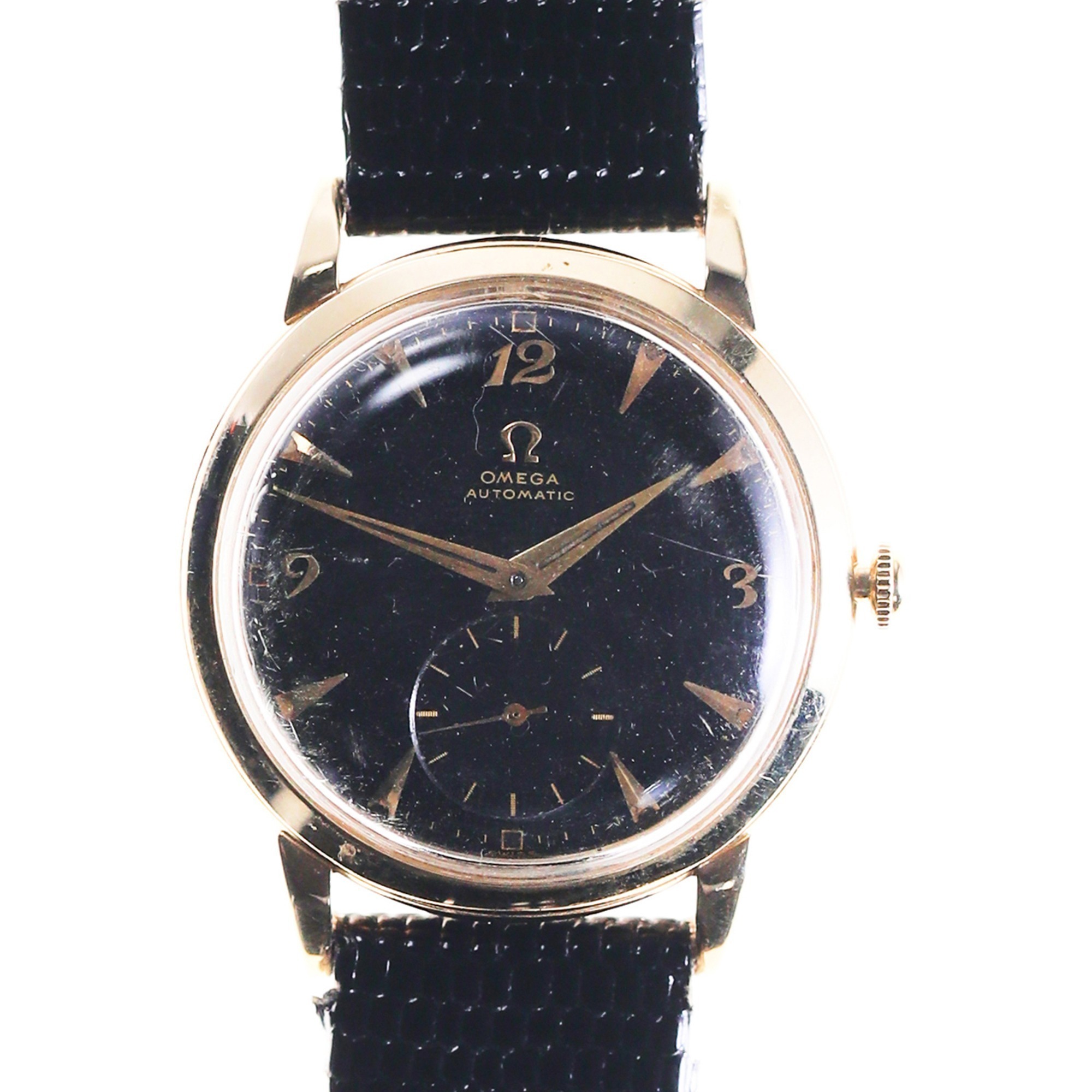 Omega 14K Gold Black Dial Automatic Wristwatch