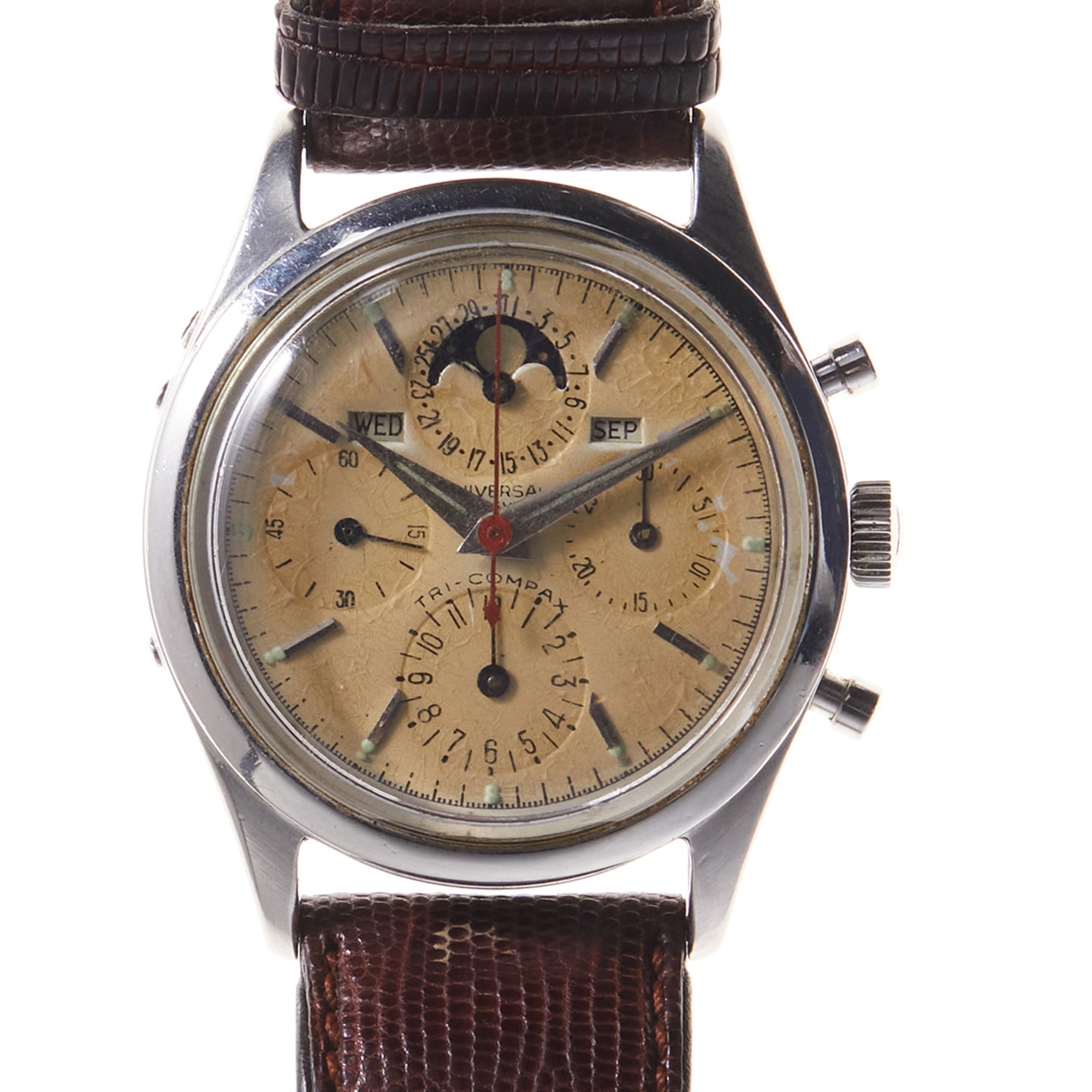 Universal Geneve Tri-Compax Triple Calendar Moon Phase 3 Register Chronograph Stainless Steel Wristwatch