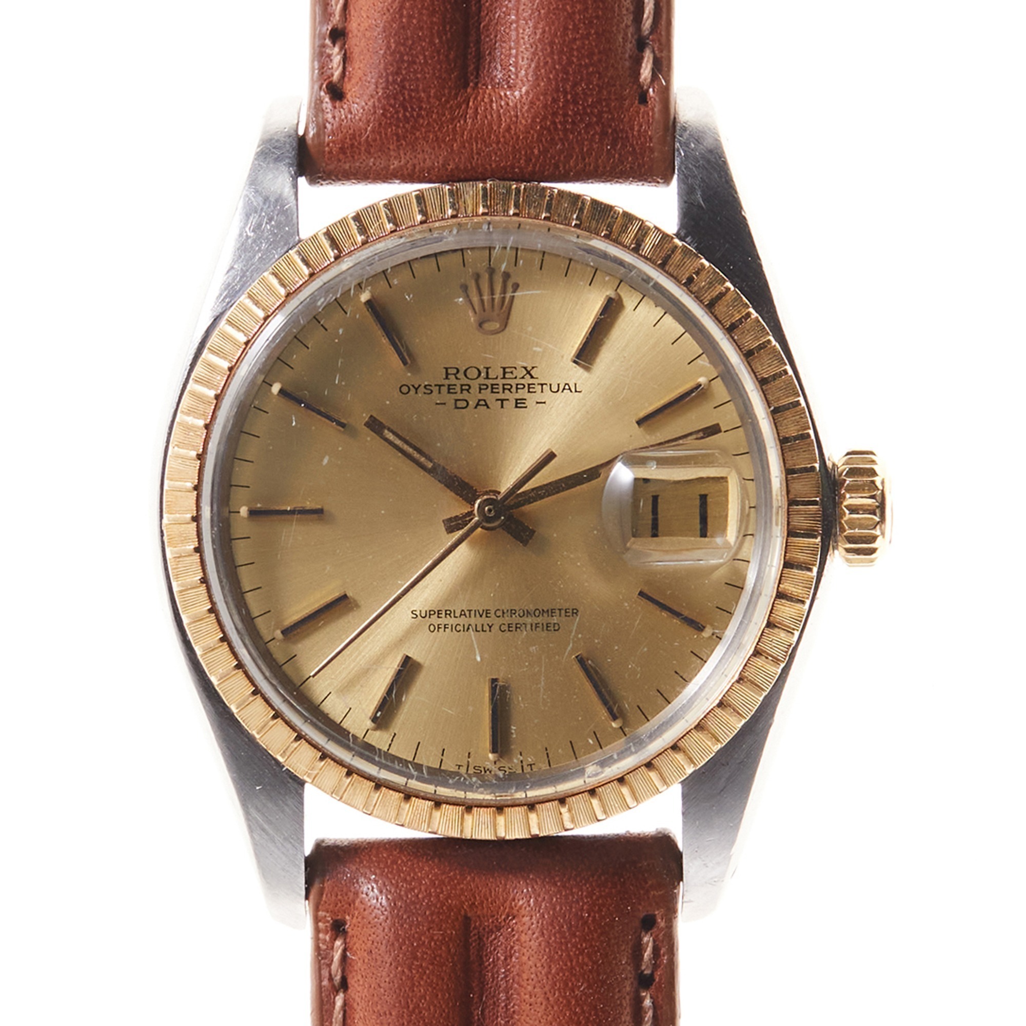 Rolex Steel and 14K Gold Ref. 1505 Date Model Wristwatch, Circa 1978