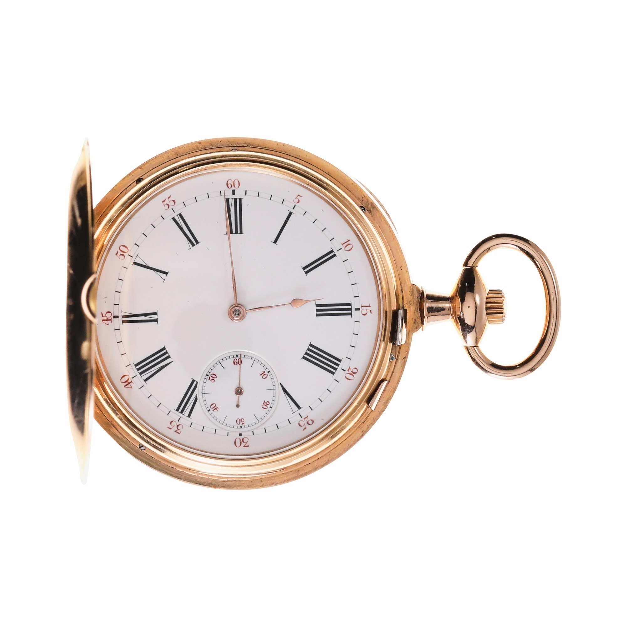 B. Haas 18k Gold Cover Winding Hunting Case Pocket Watch