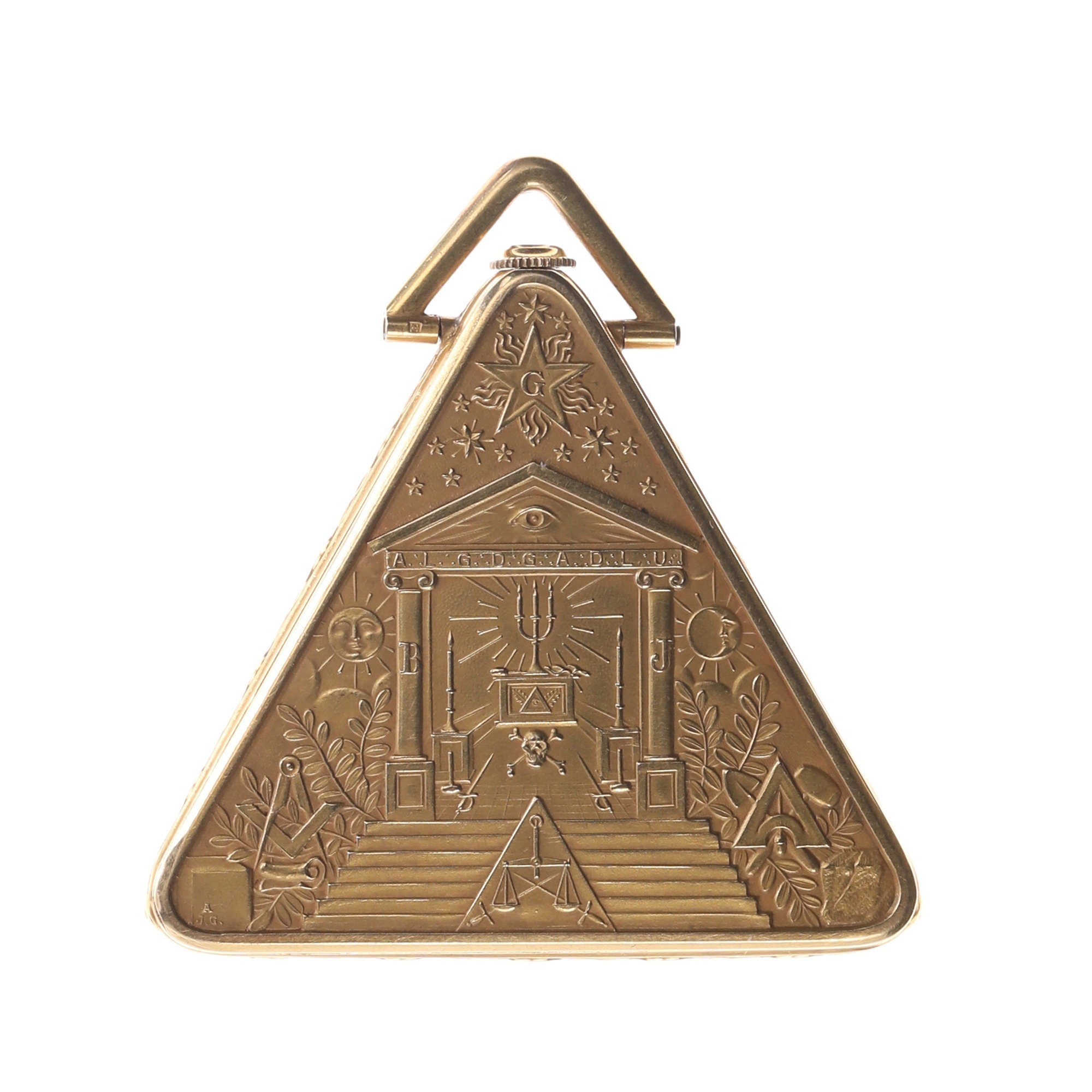 18K Yellow Gold Masonic Pyramid Form Pocket Watch