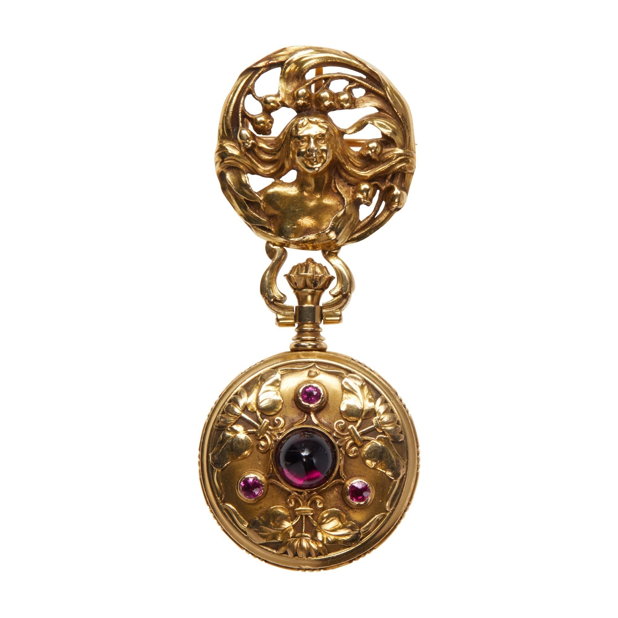 Art Nouveau Swiss 18k Gold Pendant Watch with Pin