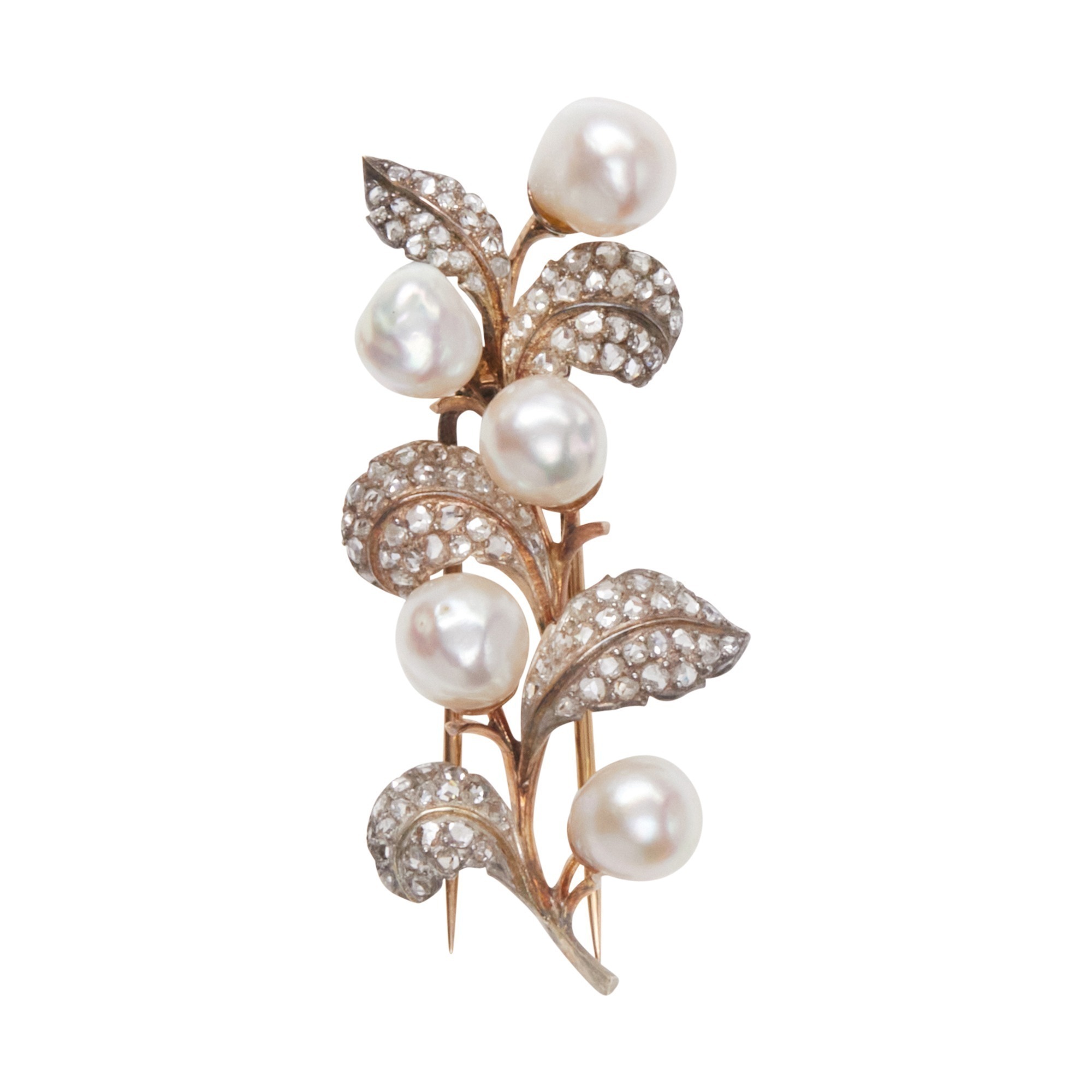 Buccellati 18K Gold Baroque Pearl and Rose Cut Diamond Brooch