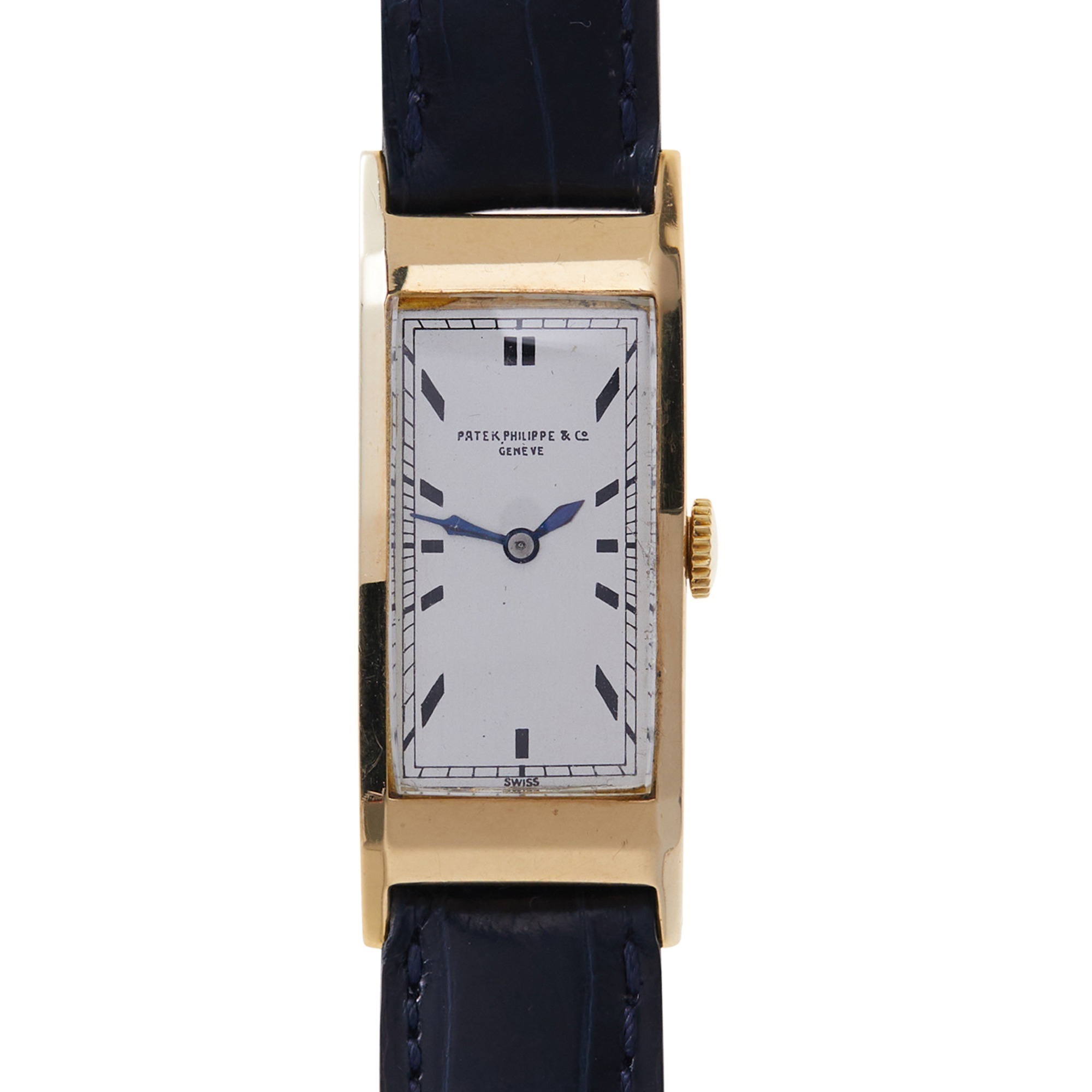 Patek Philippe Art Deco 18K Rectangular Men's Wristwatch with Original Buckle