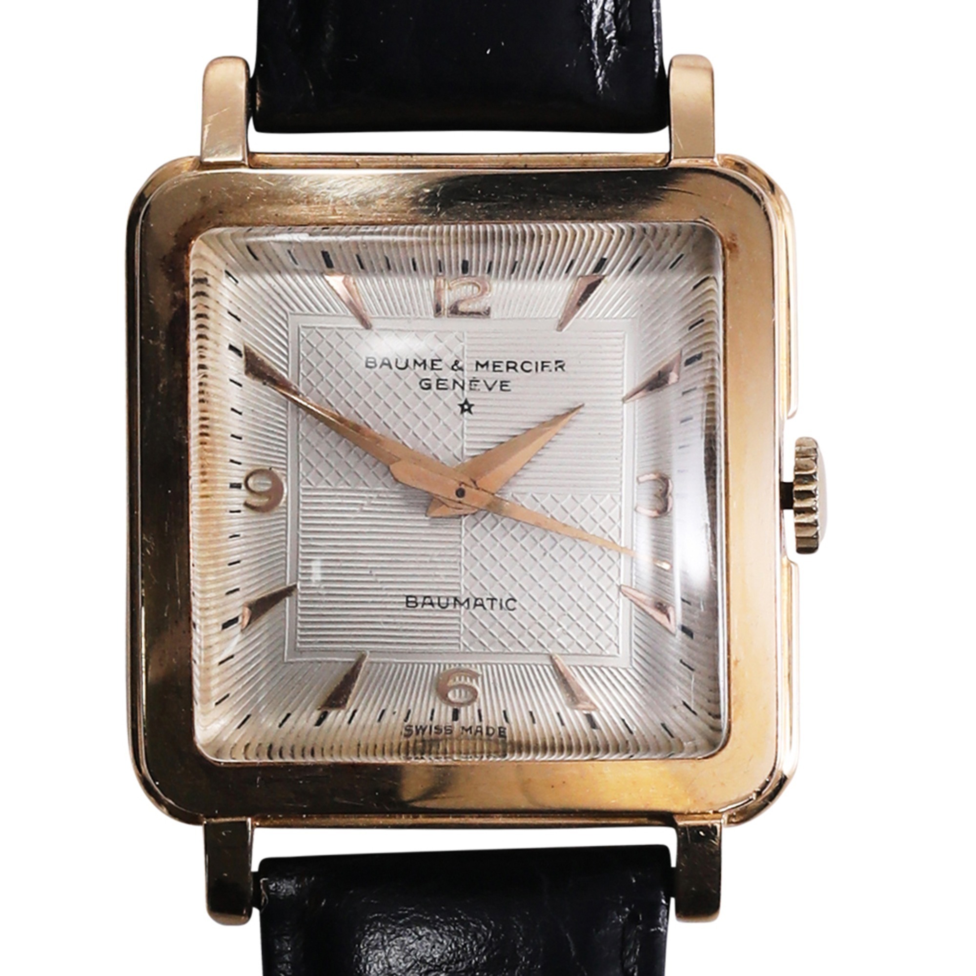 Baume Mercier 18K Yellow Gold Square Automatic Men's Wristwatch, Circa 1960