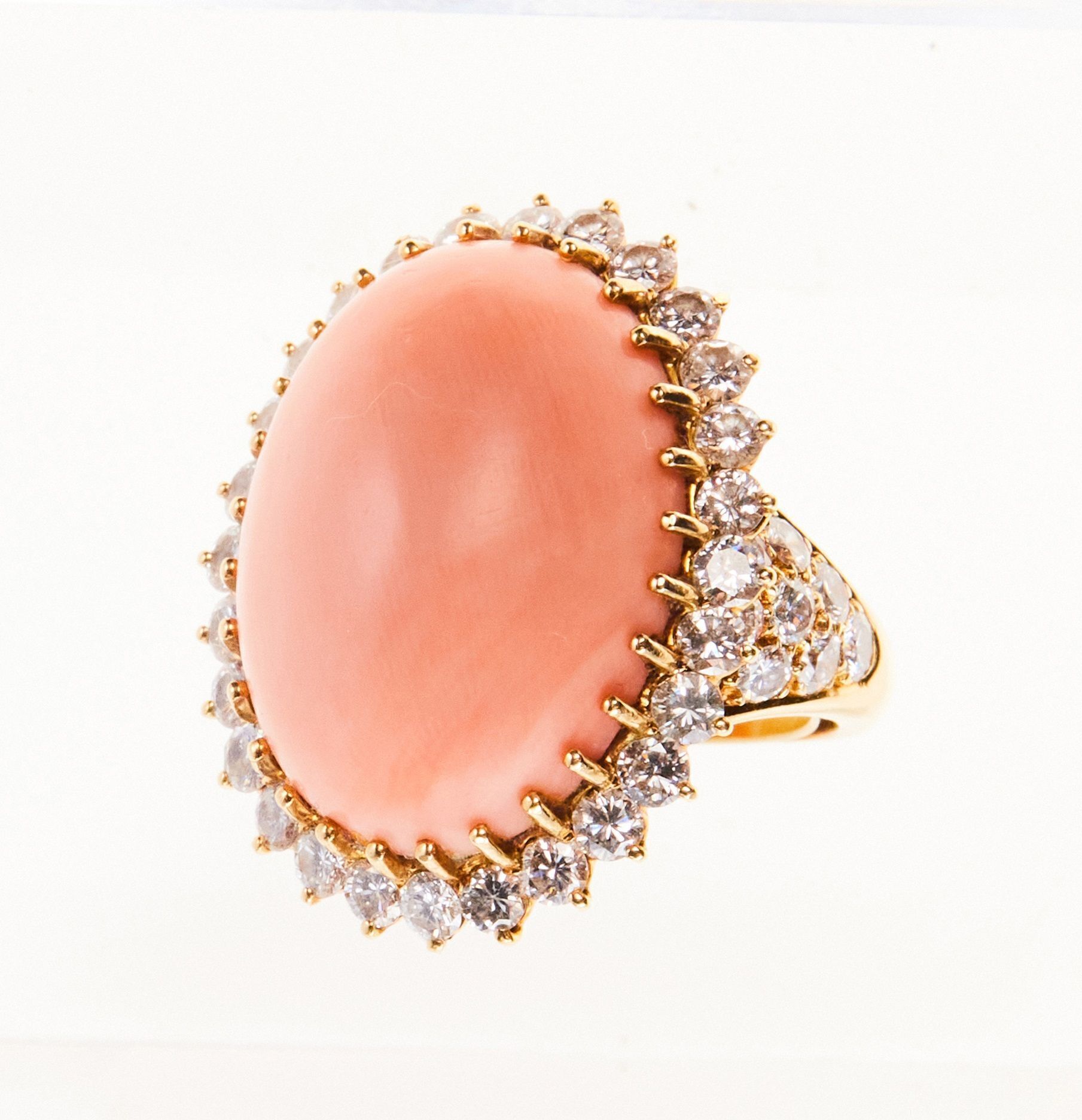 Mauboussin Paris 18K Yellow Gold Angel Skin Coral and Diamond Ring