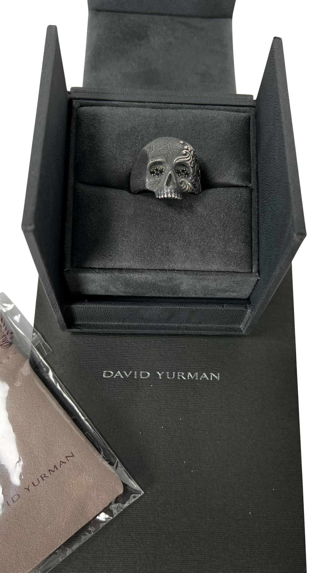 David Yurman Waves Skull Ring with Pave Black Diamonds in Sterling Silver