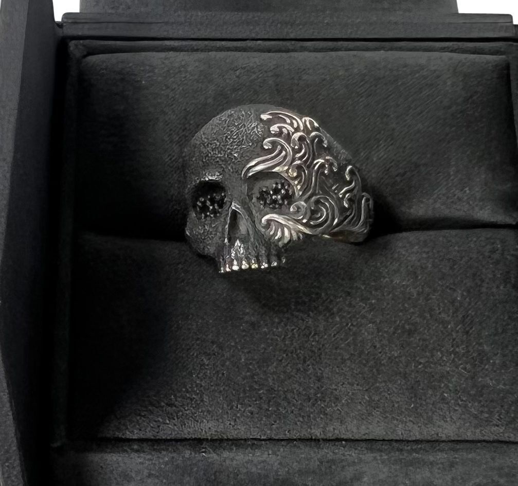 David Yurman Waves Skull Ring with Pave Black Diamonds in Sterling Silver - 2