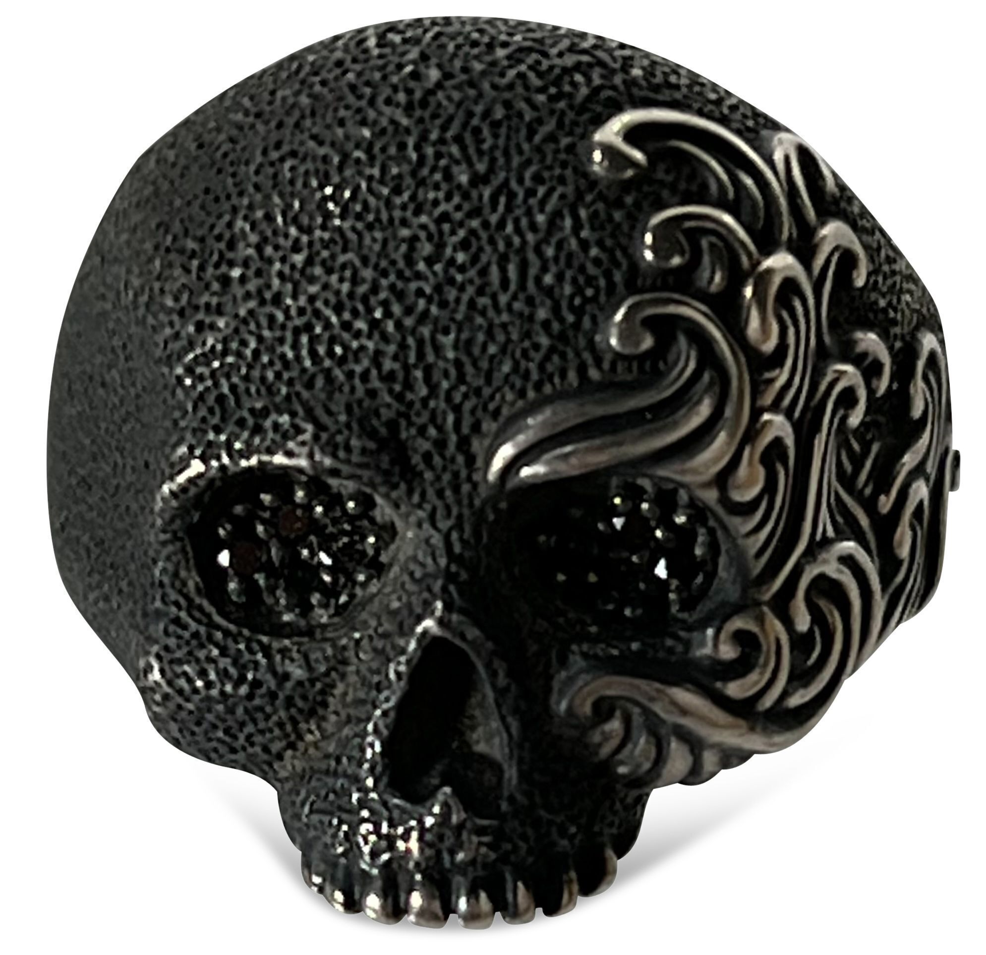 David Yurman Waves Skull Ring with Pave Black Diamonds in Sterling Silver - 3
