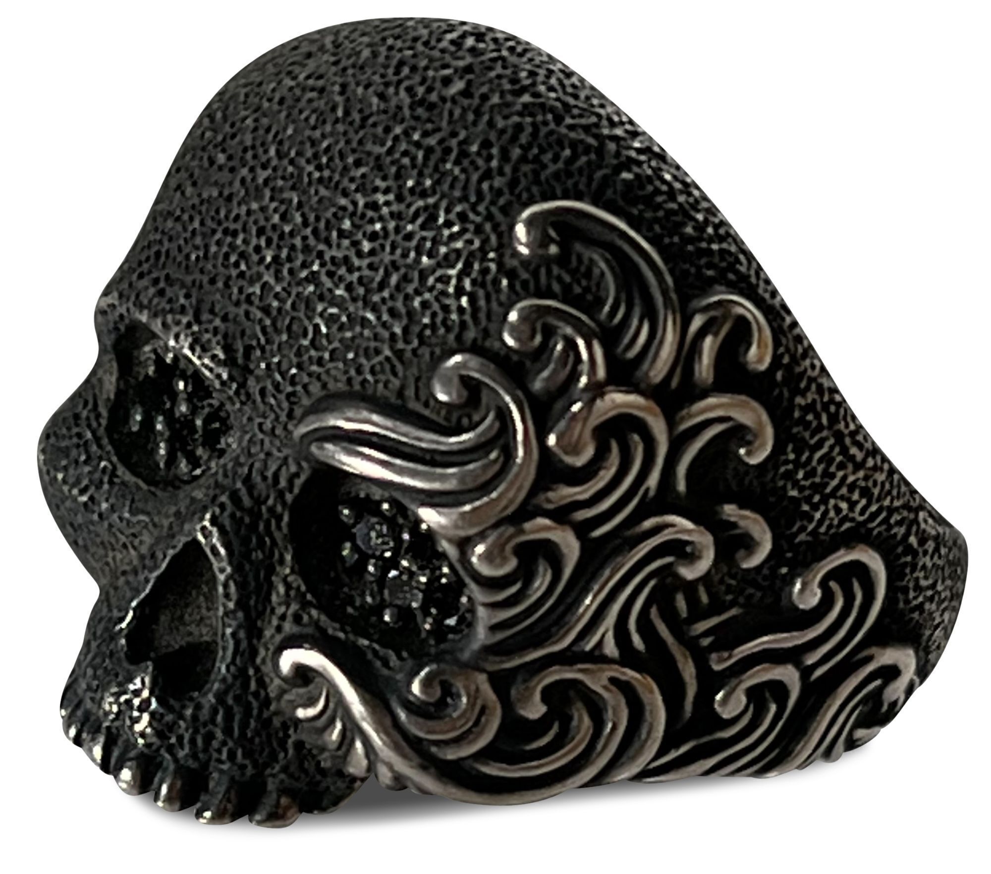 David Yurman Waves Skull Ring with Pave Black Diamonds in Sterling Silver - 4