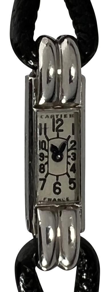 Cartier E.W.C. Platinum Backwind Art Deco Wristwatch with Original Deployant Buckle, Circa 1930