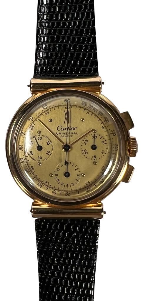 Universal Geneve for Cartier 18K Rose Gold 3 Register Chronograph Wristwatch
