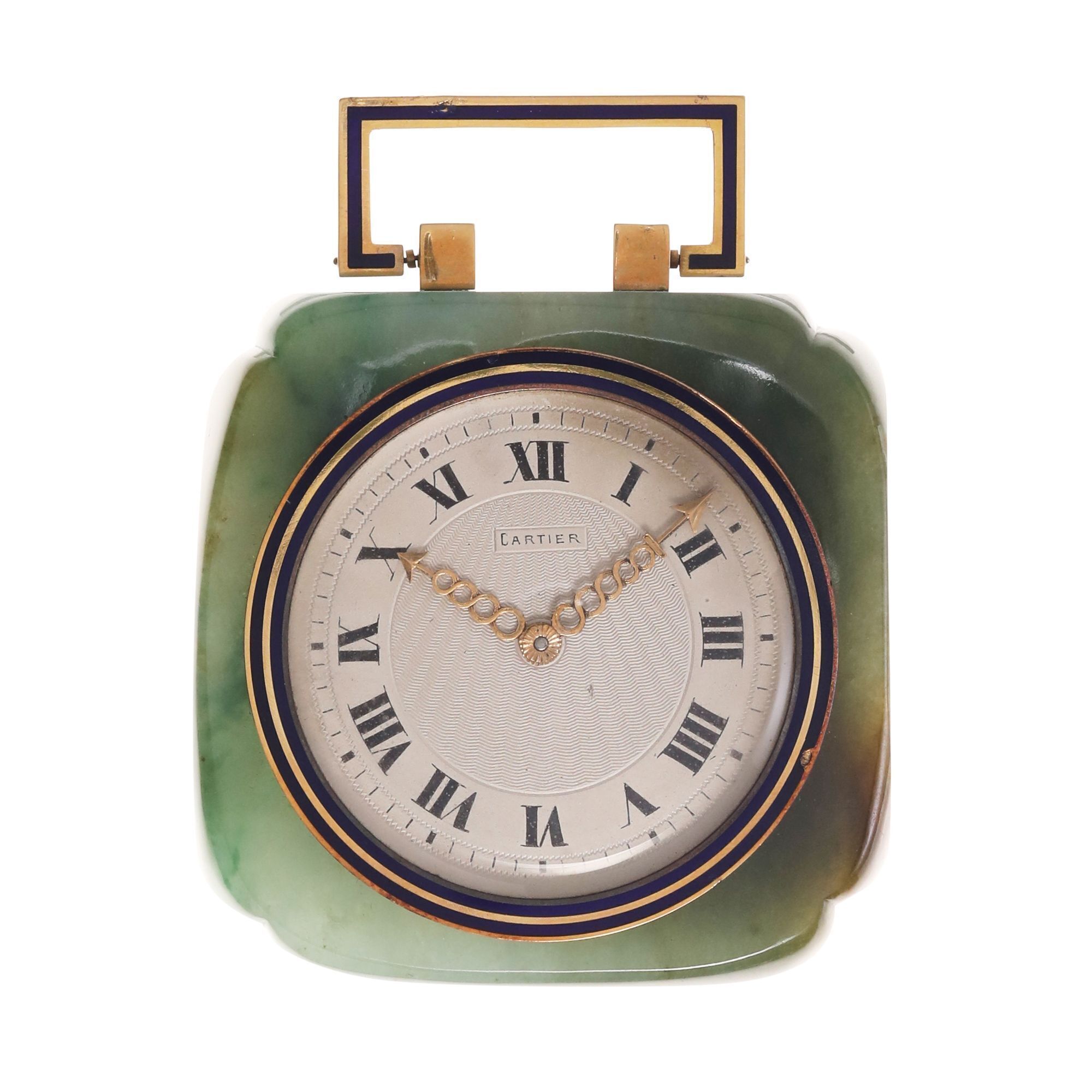 Cartier Jade 18K Gold and Enamel Art Deco Desk Clock, Circa 1930
