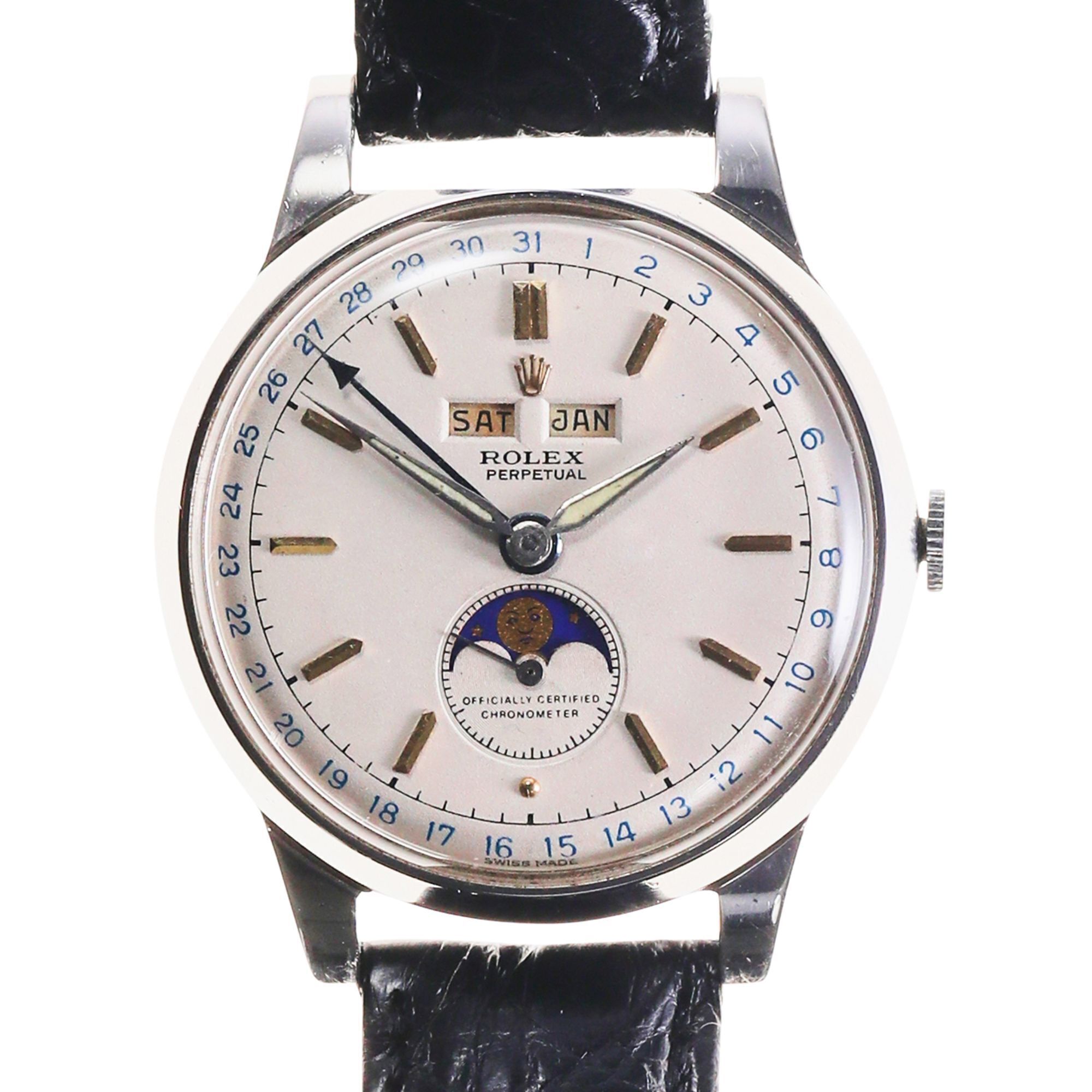 Rolex “Padellone" Ref. 8171 Stainless Steel Triple Calendar Moon Phase Perpetual Wristwatch, Circa 1950