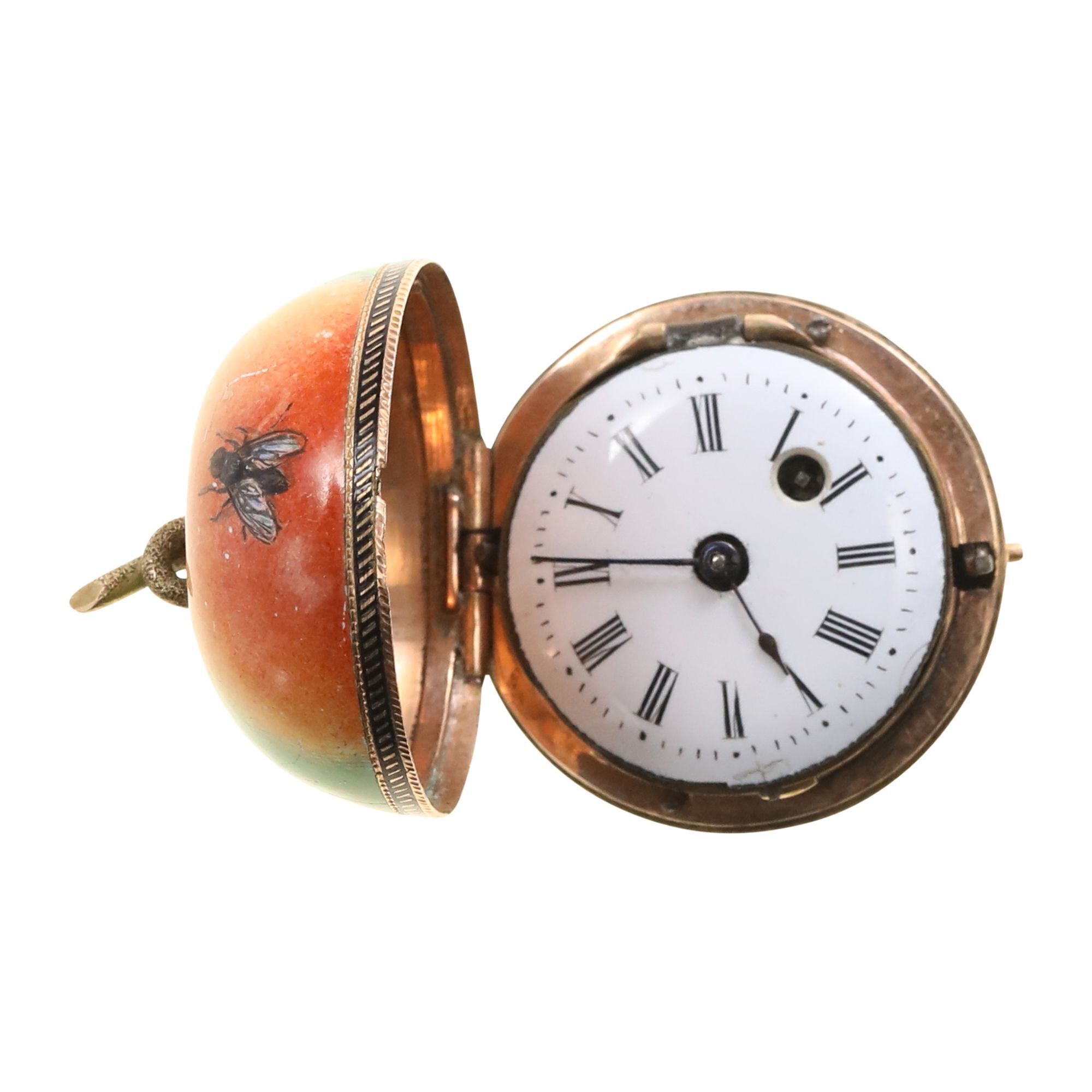 French 18K Gold Enamel Apple Form Fusee Watch - 2