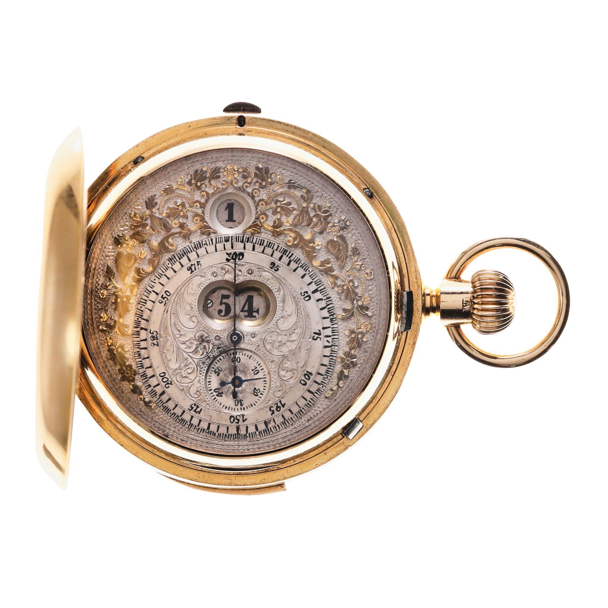 Rare Minute Repeater Chronograph Digital Jumping Hour & Minutes 18K Gold Pocket Watch