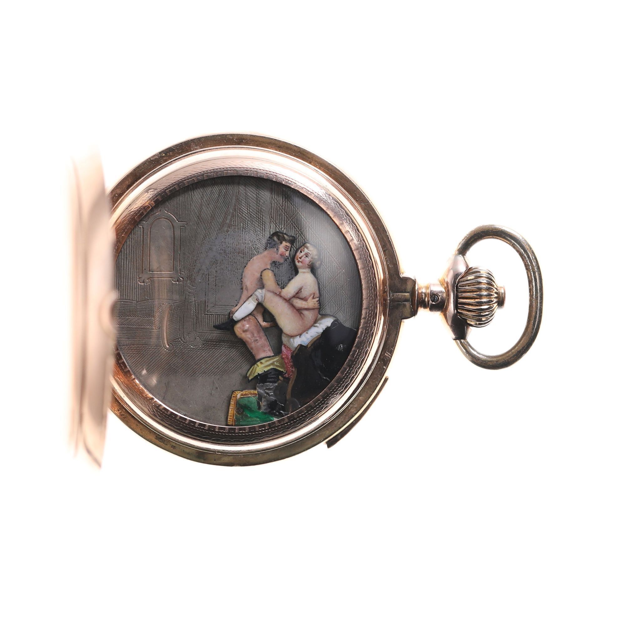 Erotic Automaton Quarter Hour Repeater Rose Gold Hunting Case Pocket Watch