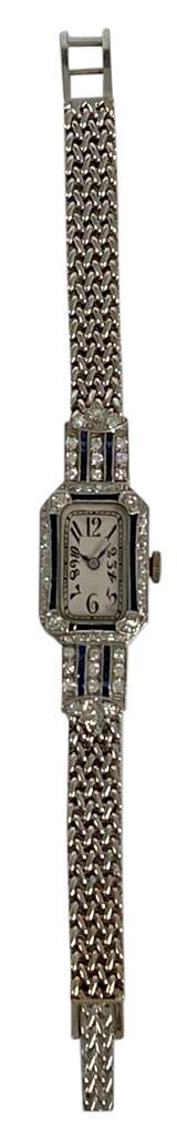 Longines Art Deco Platinum Diamond Sapphire Cocktail Watch