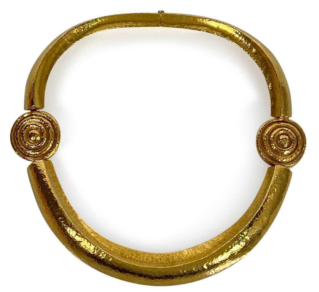 18K Yellow Gold Hand Hammered Greek Revival Style Collar Necklace