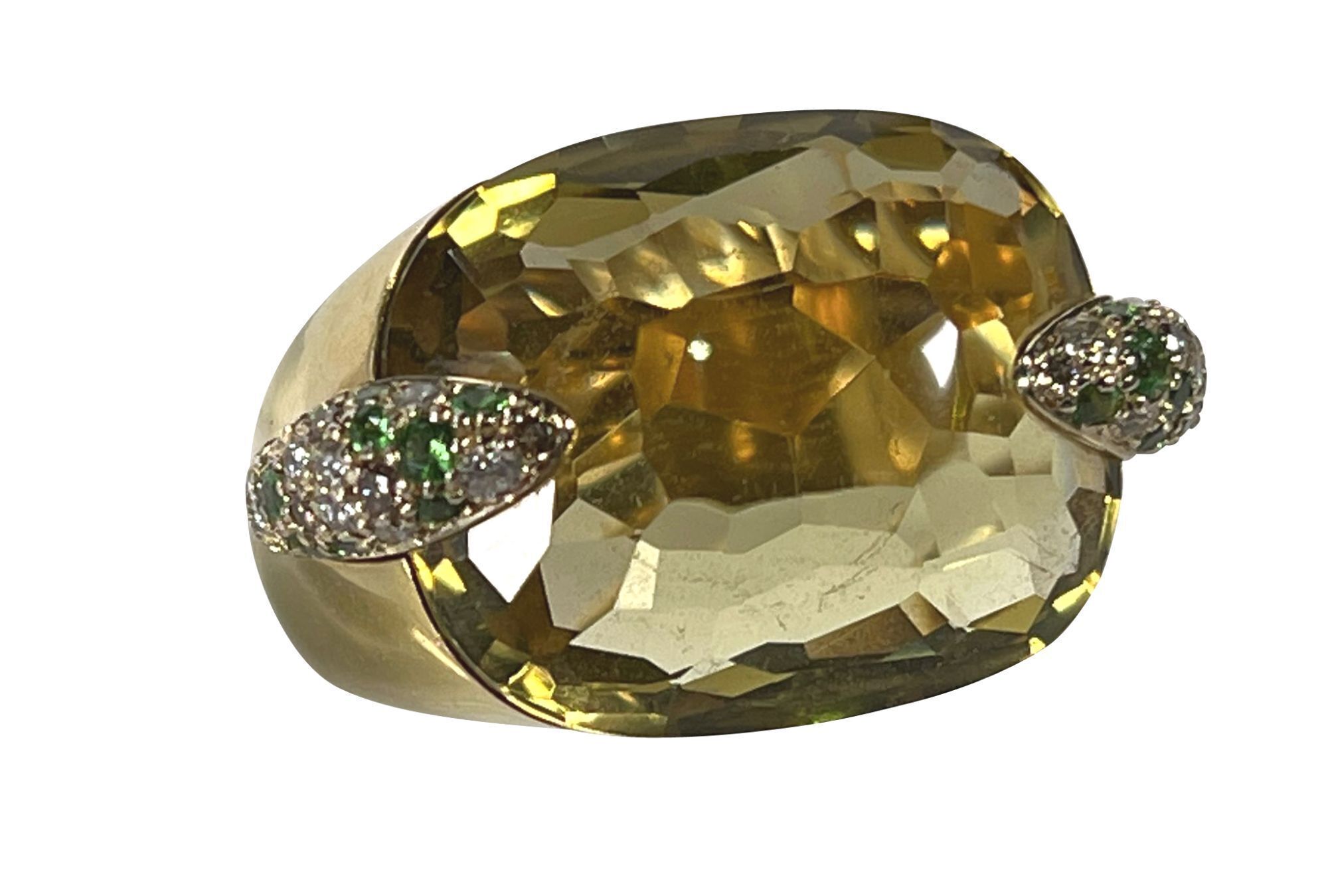 Pomellato 18K Yellow Gold Citrine Diamond and Emerald Ring - 4