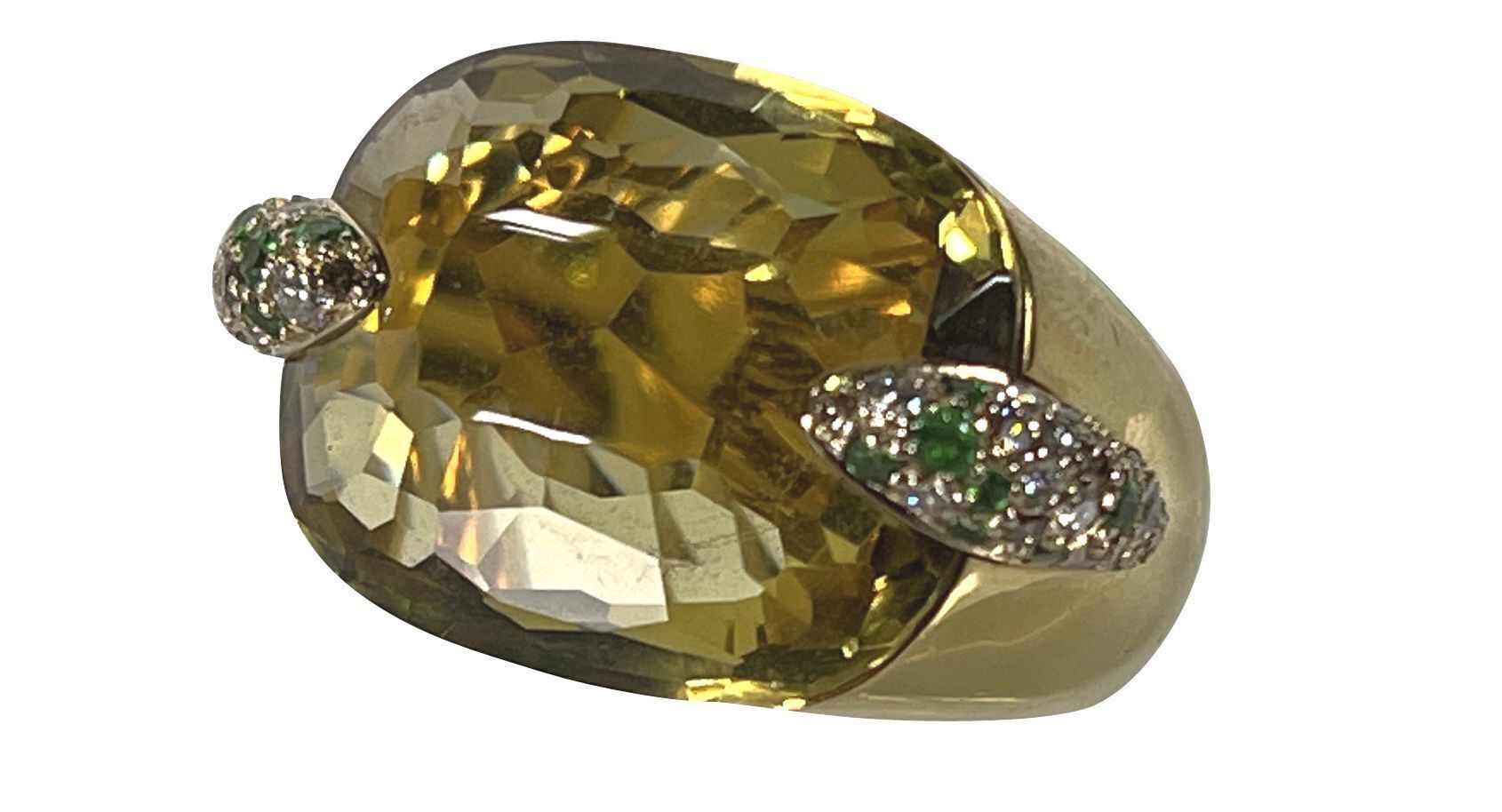Pomellato 18K Yellow Gold Citrine Diamond and Emerald Ring - 5