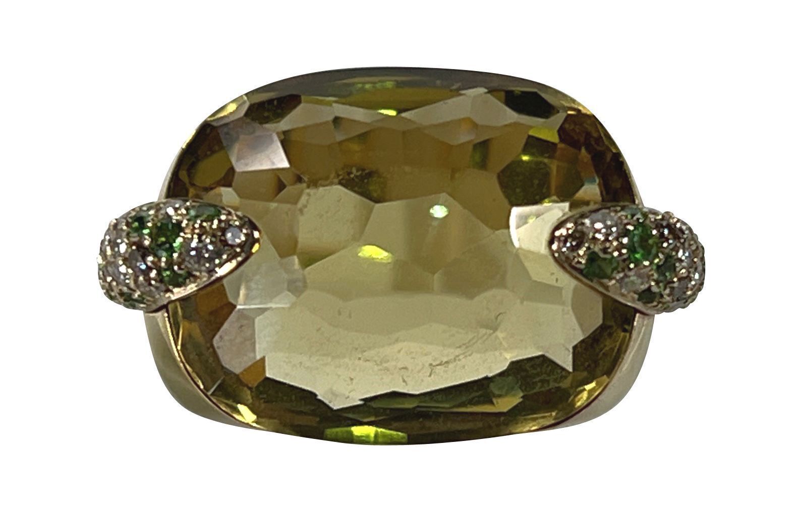 Pomellato 18K Yellow Gold Citrine Diamond and Emerald Ring - 6
