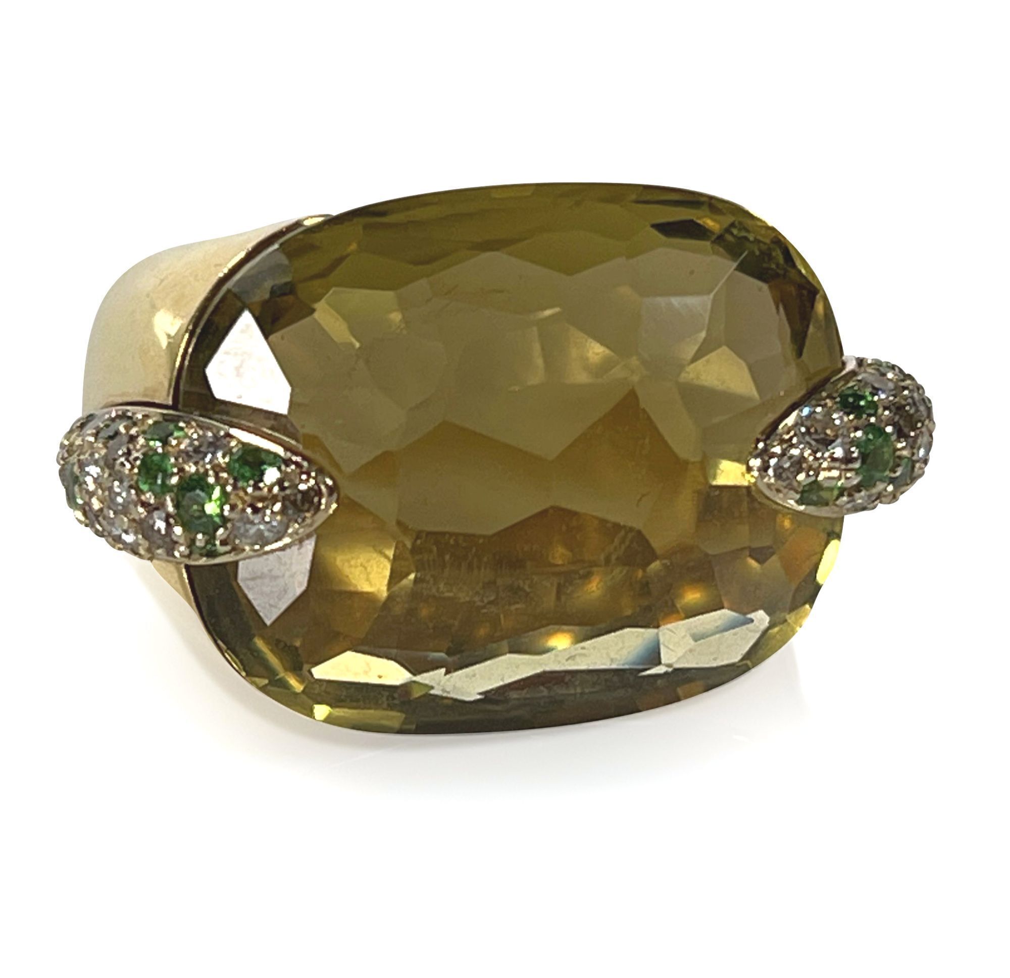 Pomellato 18K Yellow Gold Citrine Diamond and Emerald Ring - 7