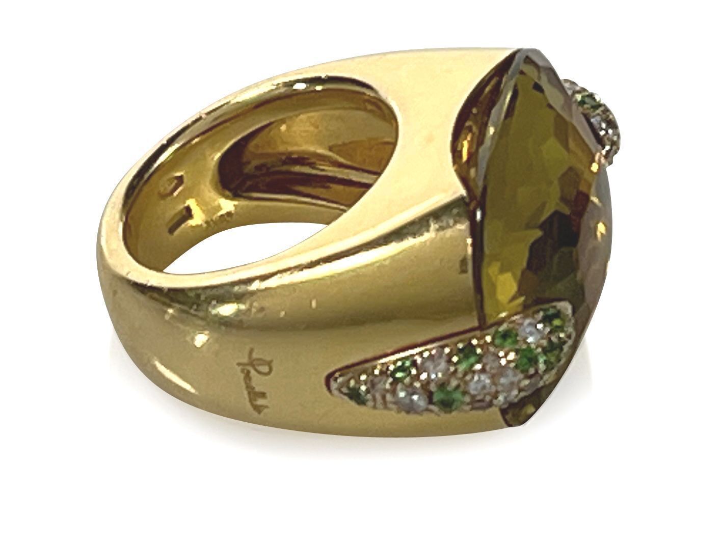 Pomellato 18K Yellow Gold Citrine Diamond and Emerald Ring - 8