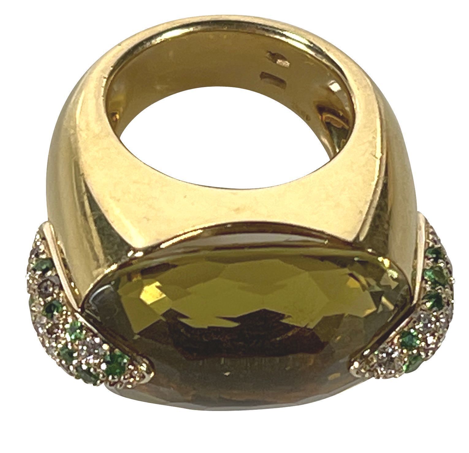 Pomellato 18K Yellow Gold Citrine Diamond and Emerald Ring - 9