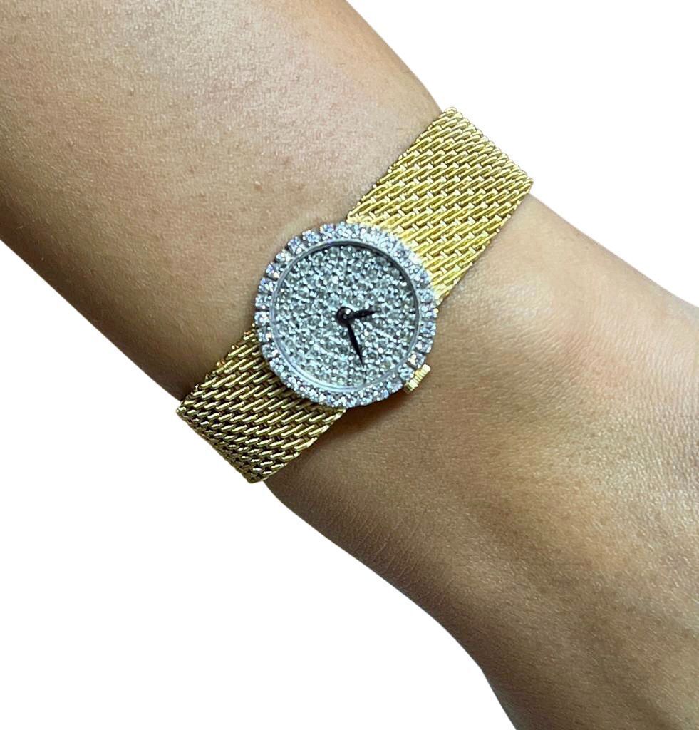 Piaget 18K Yellow Gold Dress Wristwatch with Diamond Bezel and Pave Diamond Dial