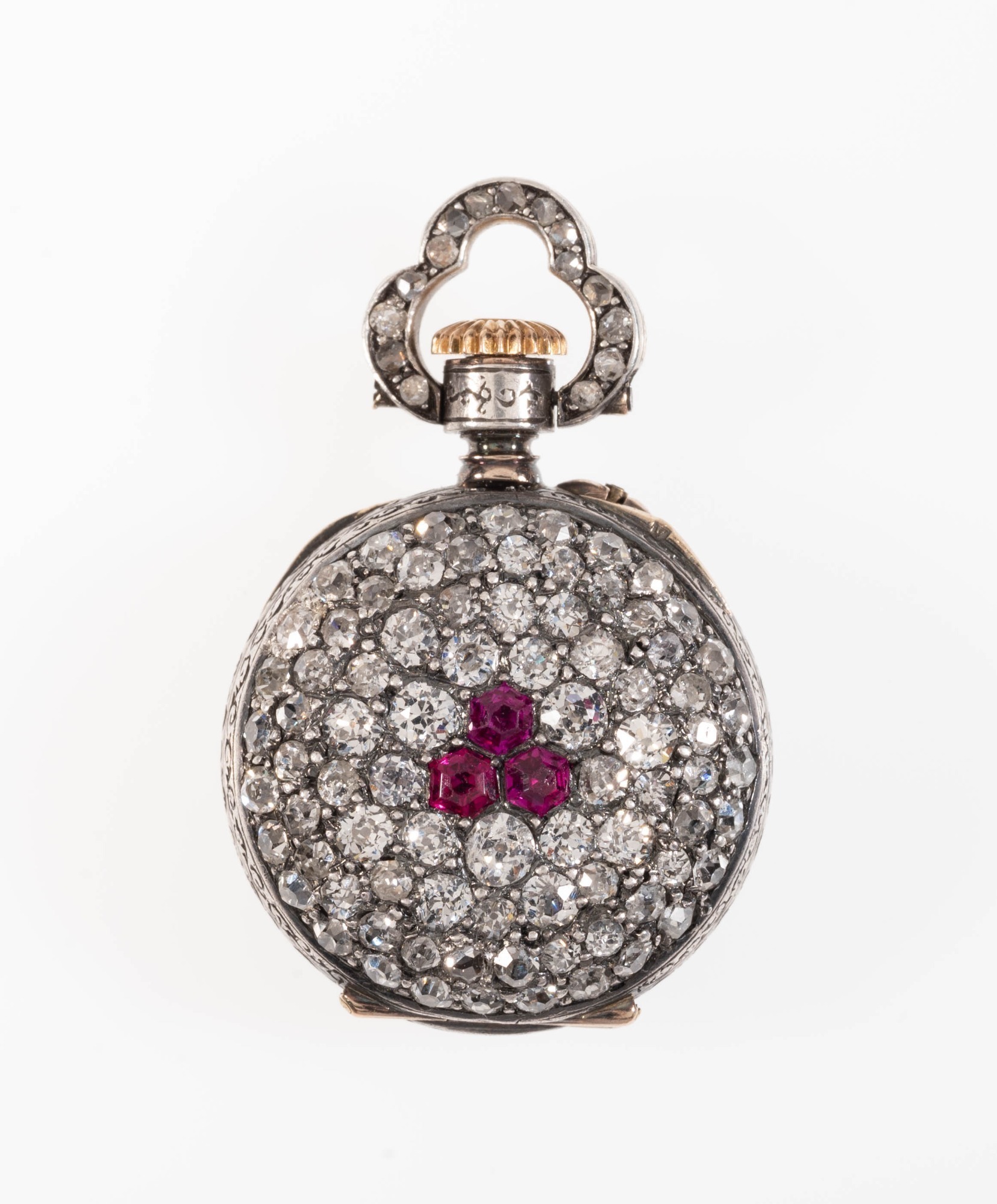 LECOULTRE DIAMOND AND RUBY MINIATURE PENDANT WATCH