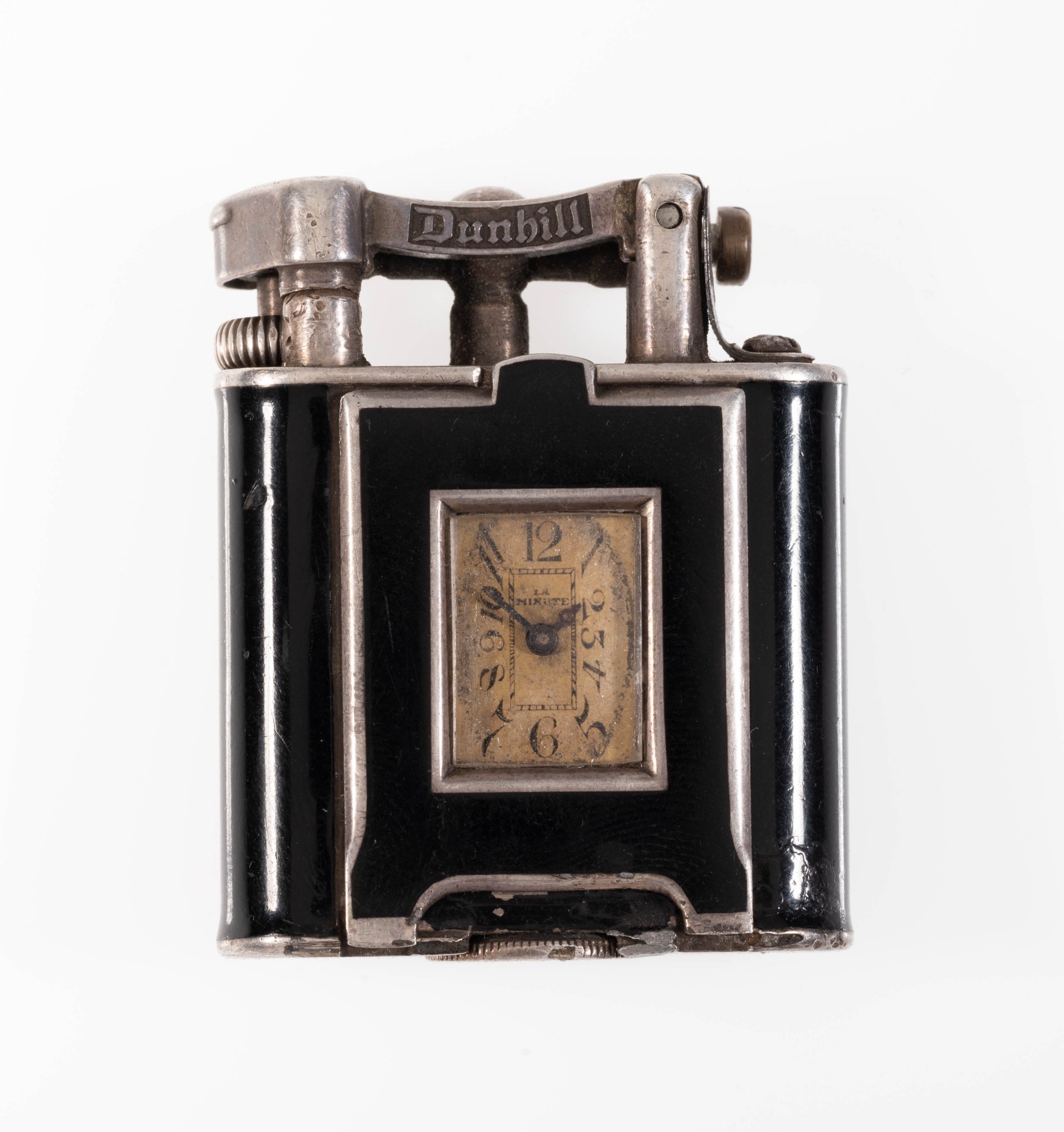 ALFRED DUNHILL PARIS WATCH LIGHTER SILVER AND FRENCH BLACK LACQUER