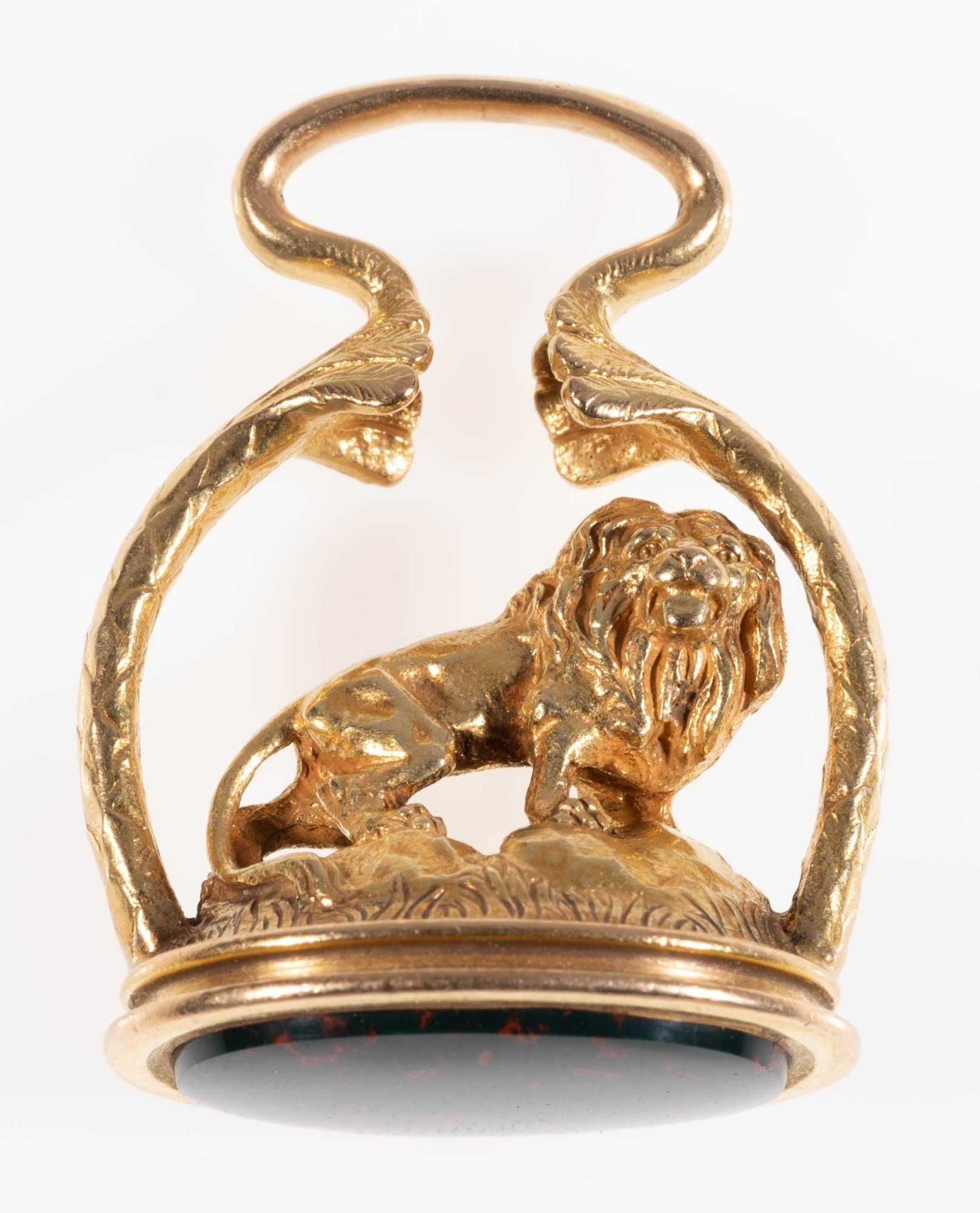 14K GOLD AND BLOODSTONE LION FIGURAL 3 DIMENSIONAL SEAL FOB
