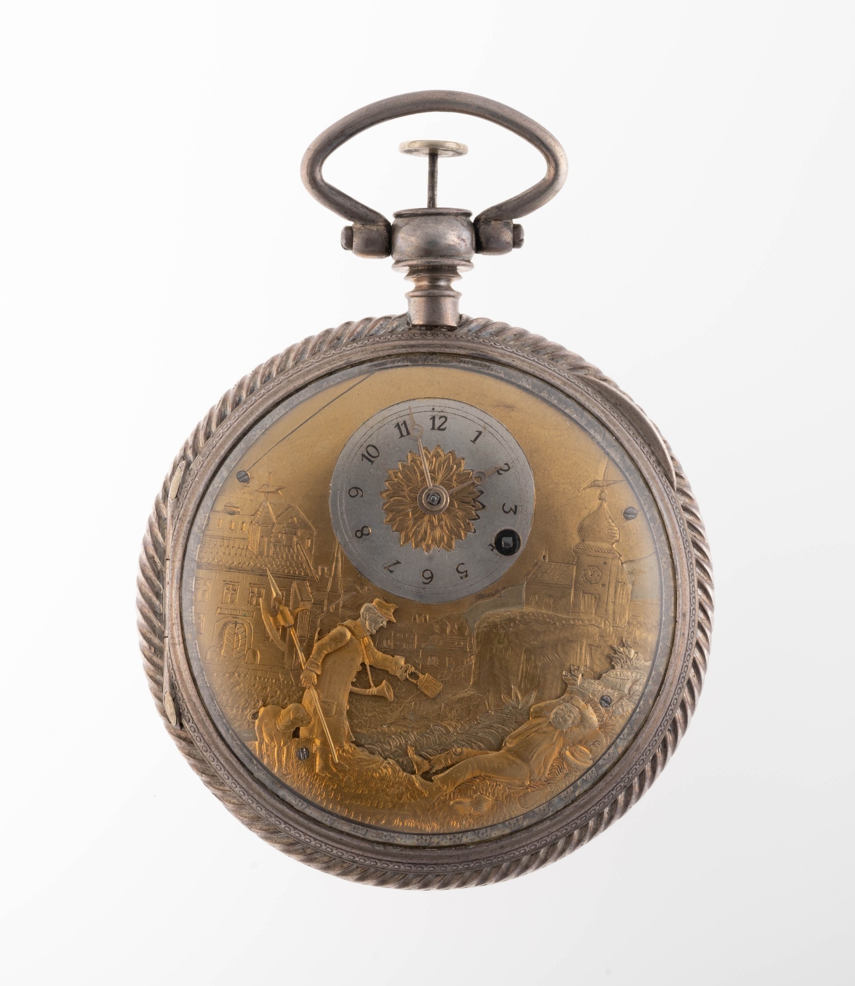 CHINESE MARKET FRENCH AUTOMATON 1/4 HOUR REPEATER SILVER POCKET WATCH