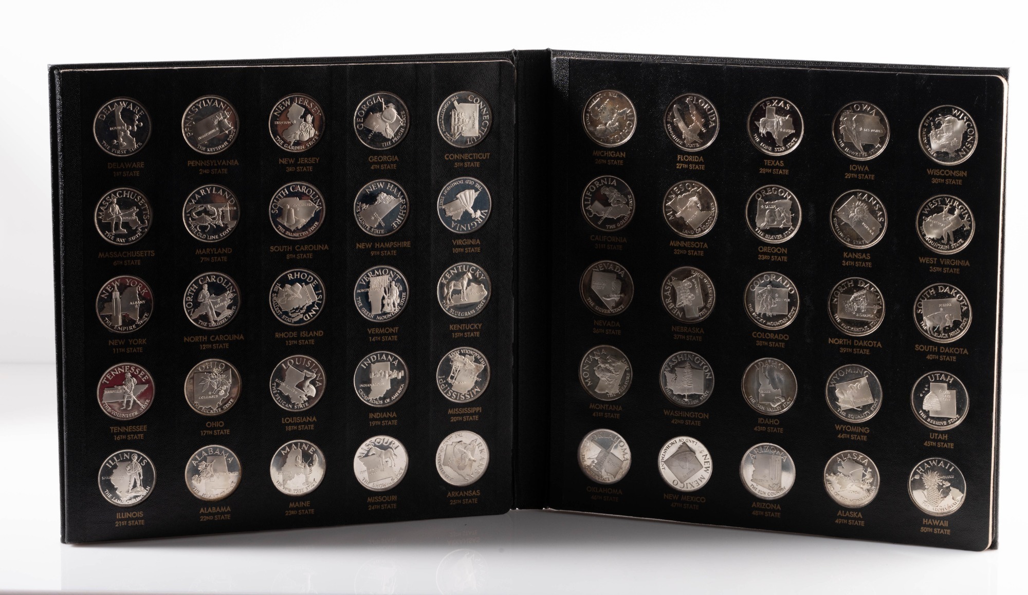 FRANKLIN MINT STATES OF THE UNION SILVER MEDALS SET IN BOX