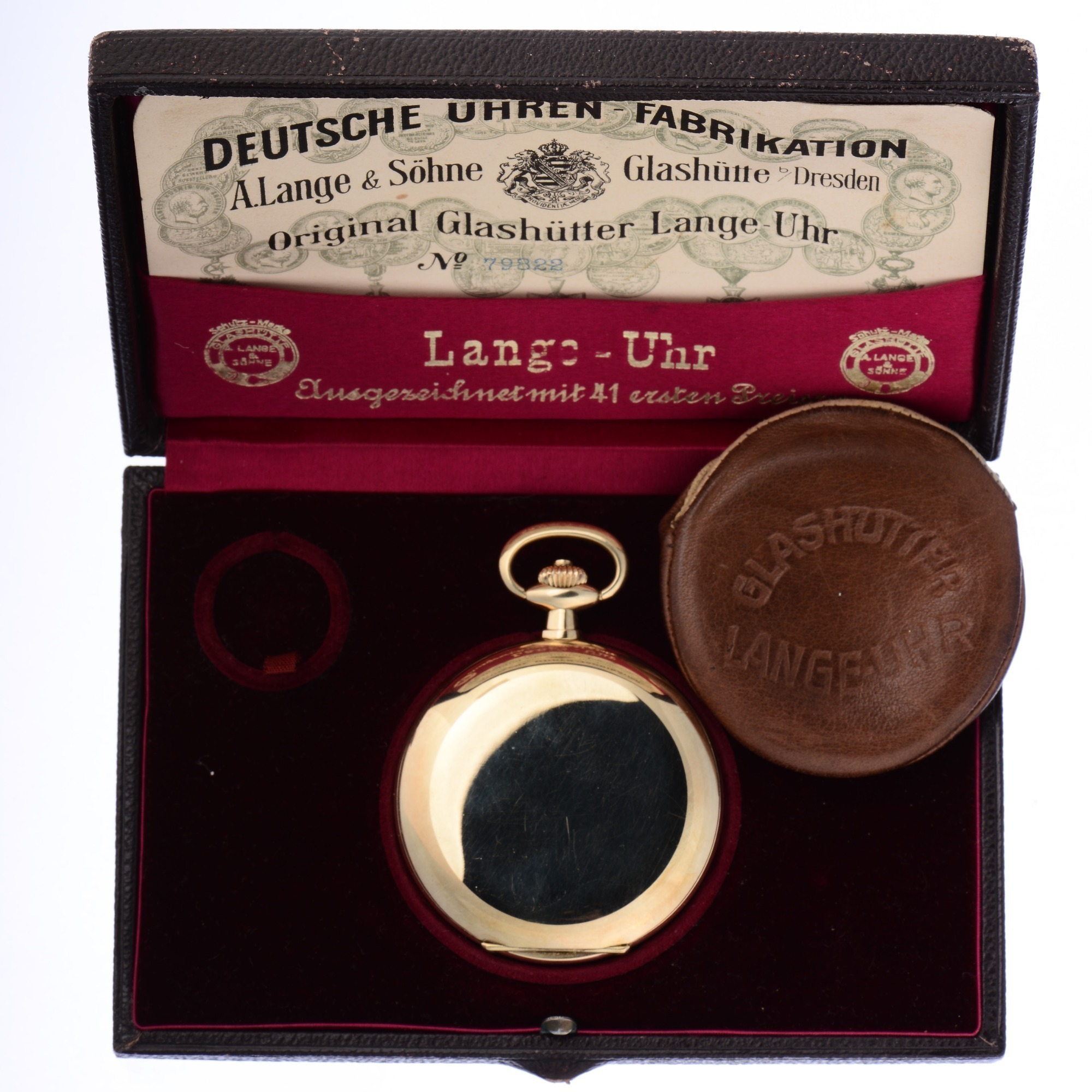 Lange-DUF 14K Gold Hunting Case Pocket Watch In Original Box