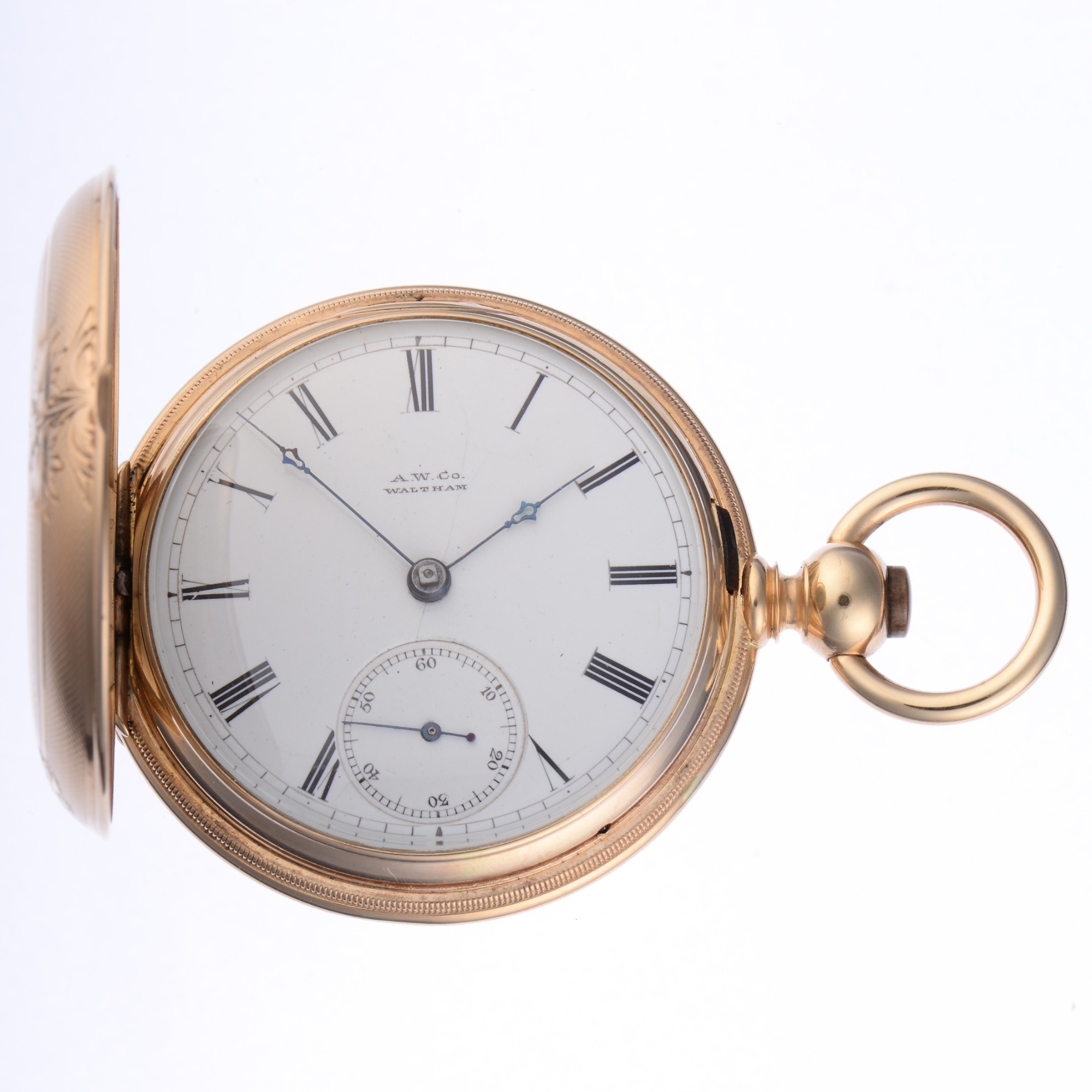 Waltham 14k Gold 18 Size Key Wind Hunting Case Pocket Watch