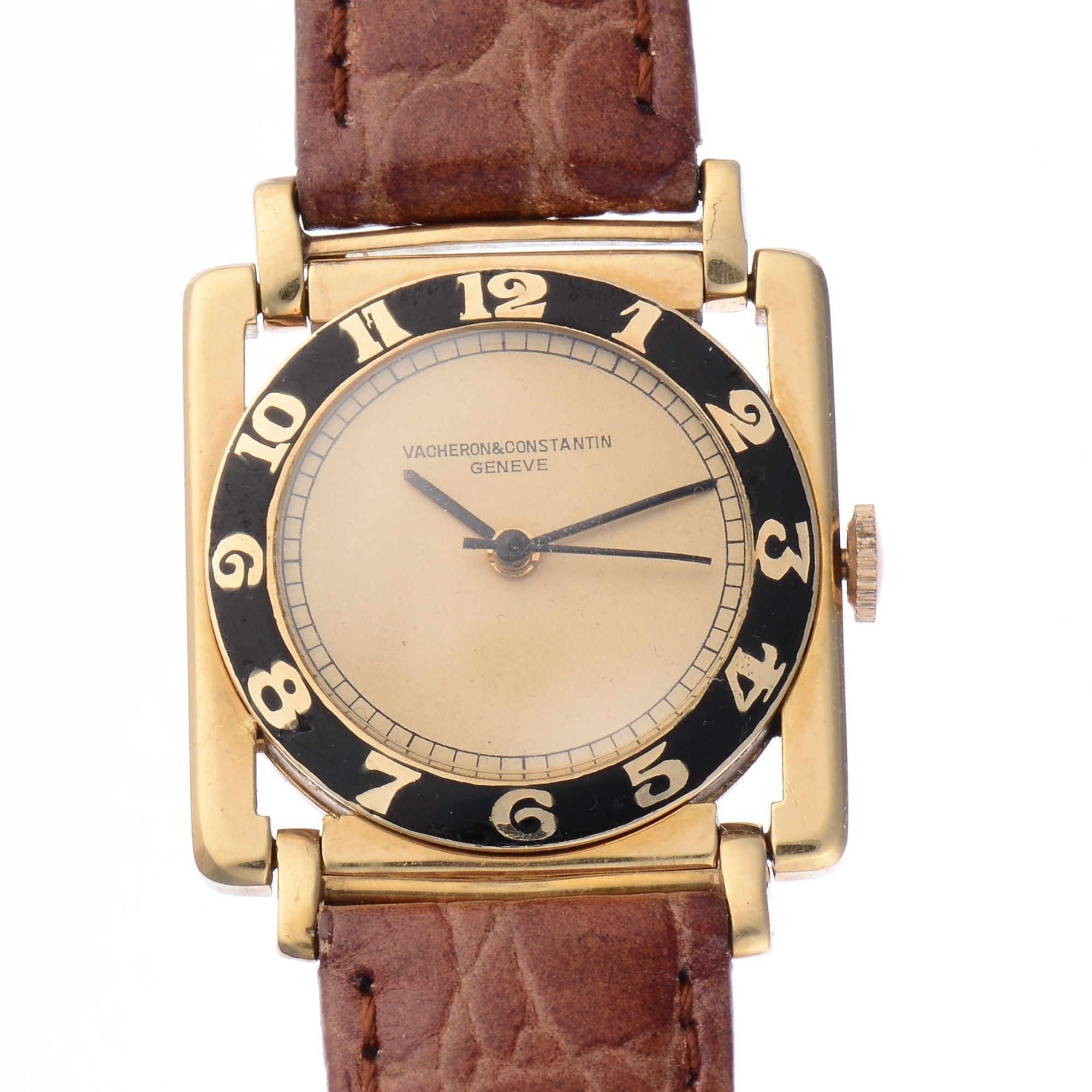 Vacheron Constantin 18K Gold and Enamel Art Deco Mens Wristwatch