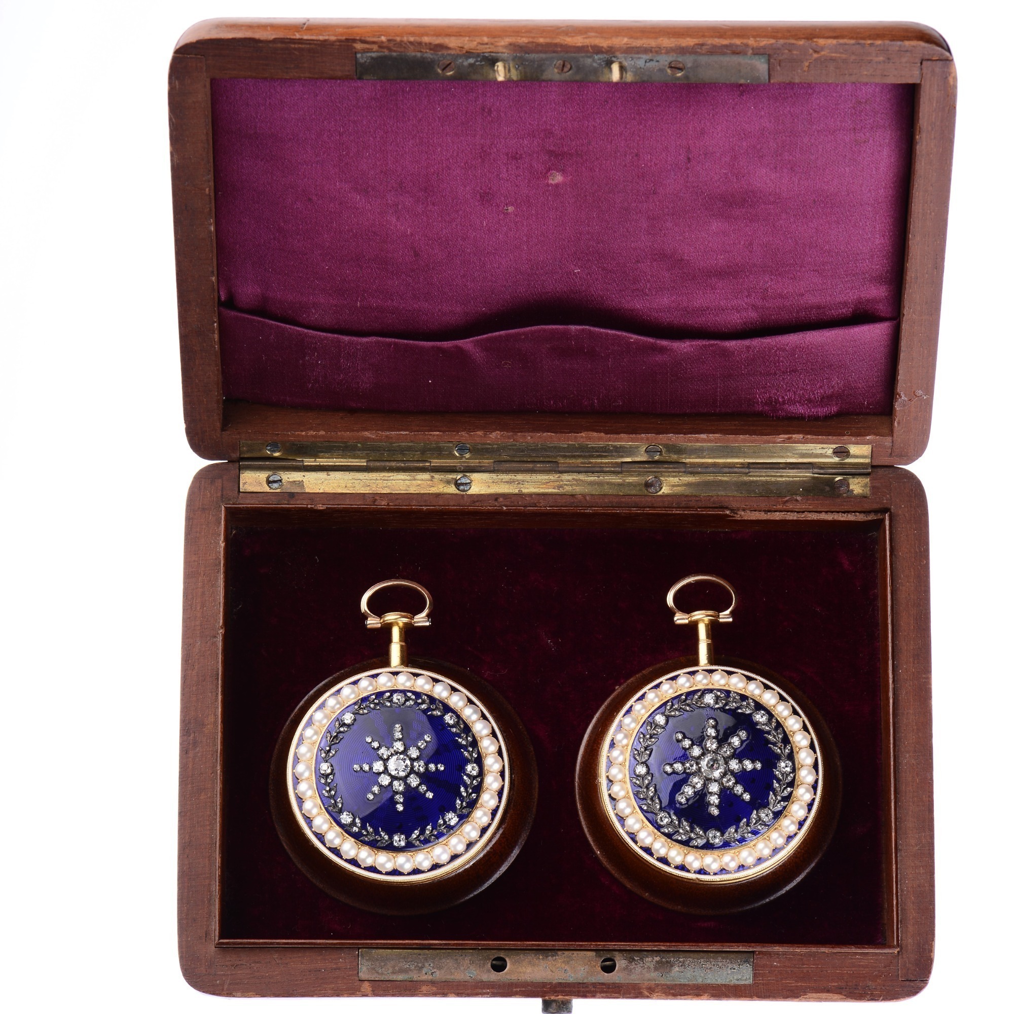 Matched Pair Of Gold, Diamond, Enamel And Pearl Fusee Watches By Thomas Gray, Sackville Street, London