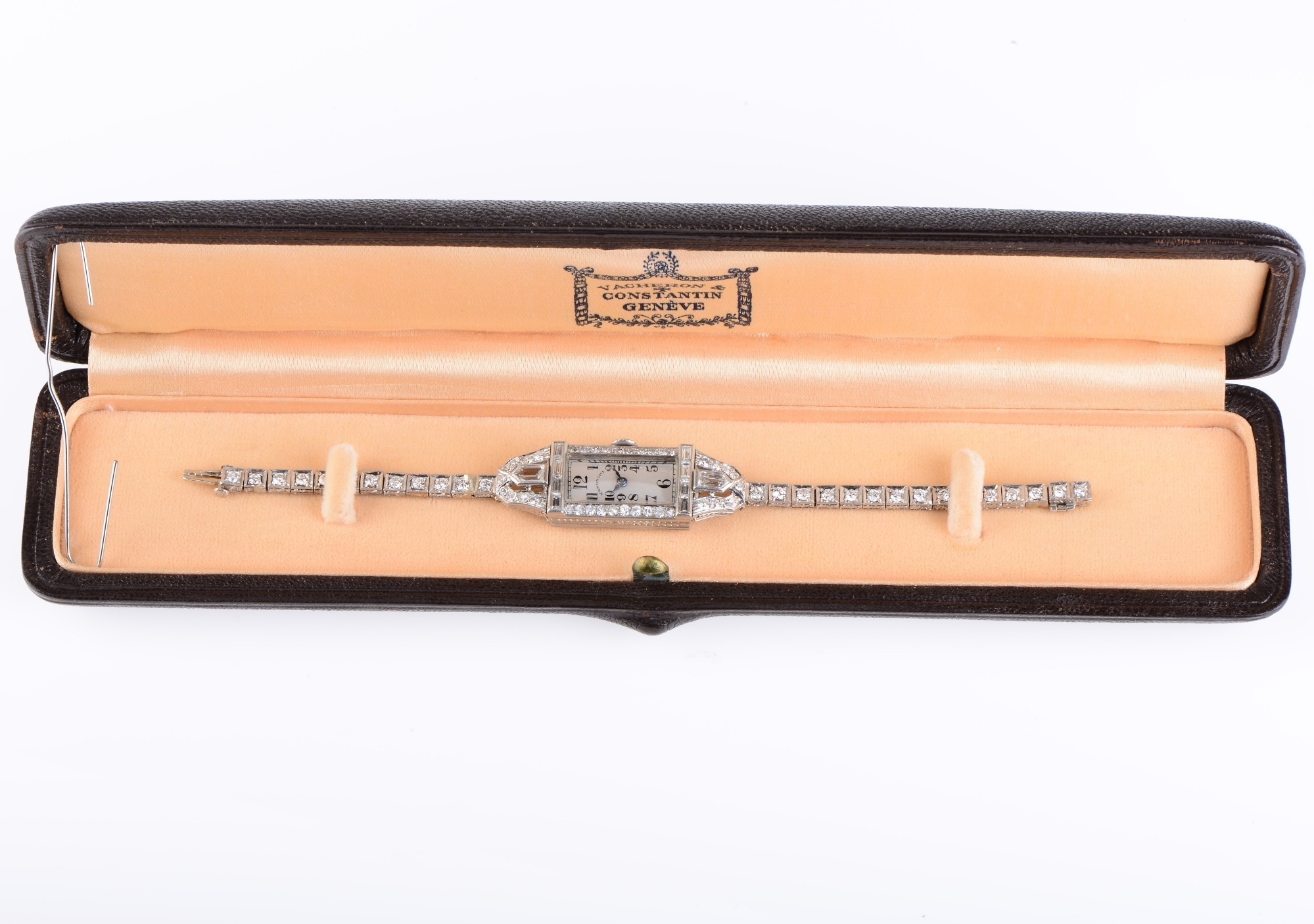 Vacheron And Constantin Art Deco Platinum And Diamond Ladies Wristwatch In Original Box