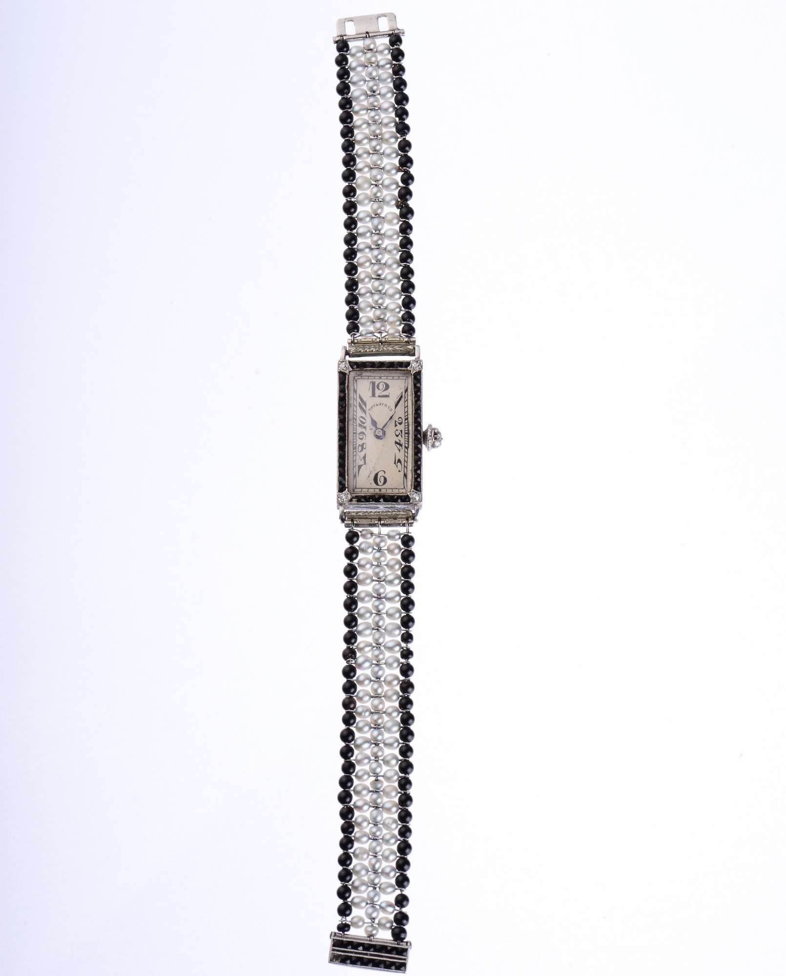 Patek Philippe Art Deco Platinum Onyx and Pearl Ladies Wristwatch