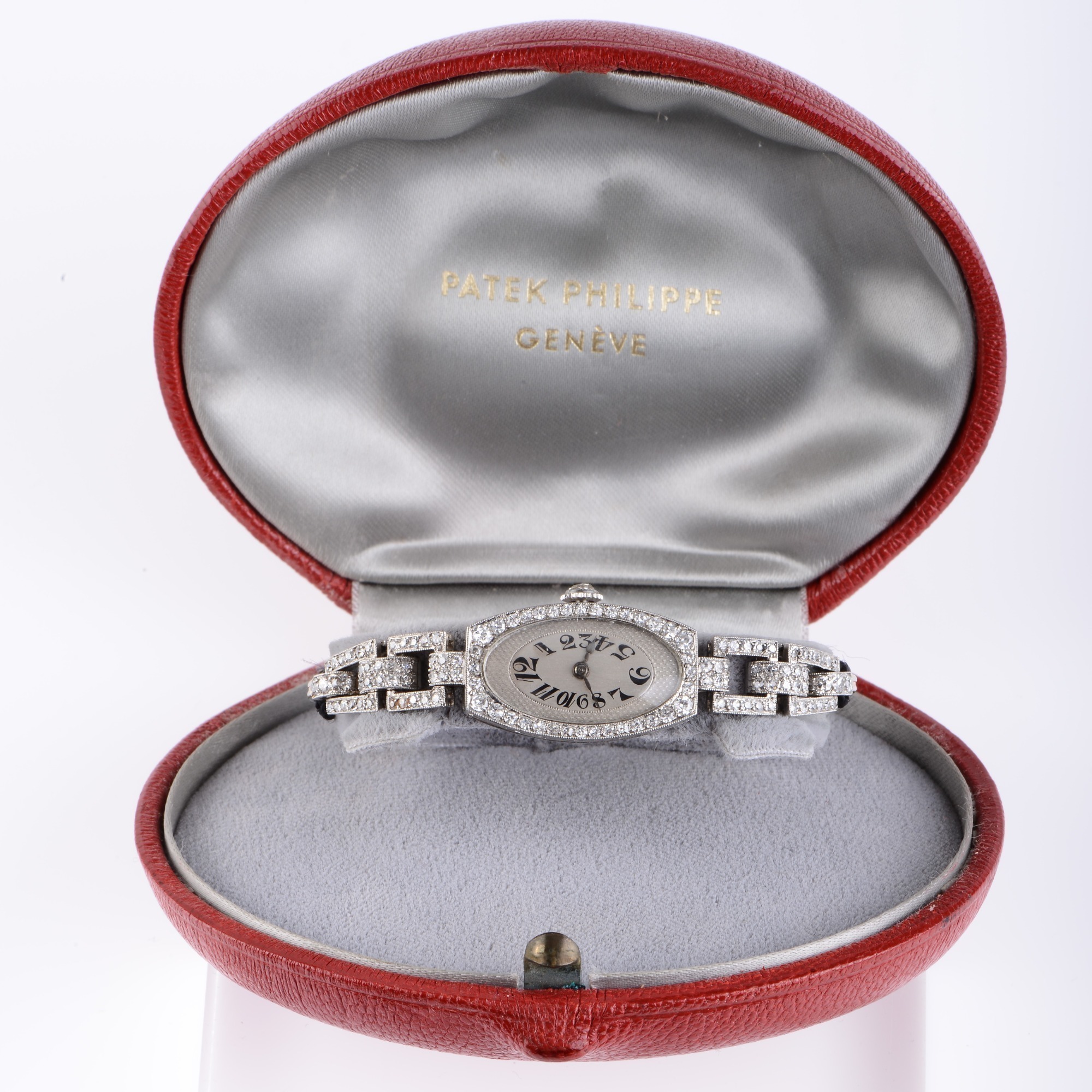 Patek Philippe Art Deco Platinum and Diamond Ladies Wristwatch In Patek Philippe Box