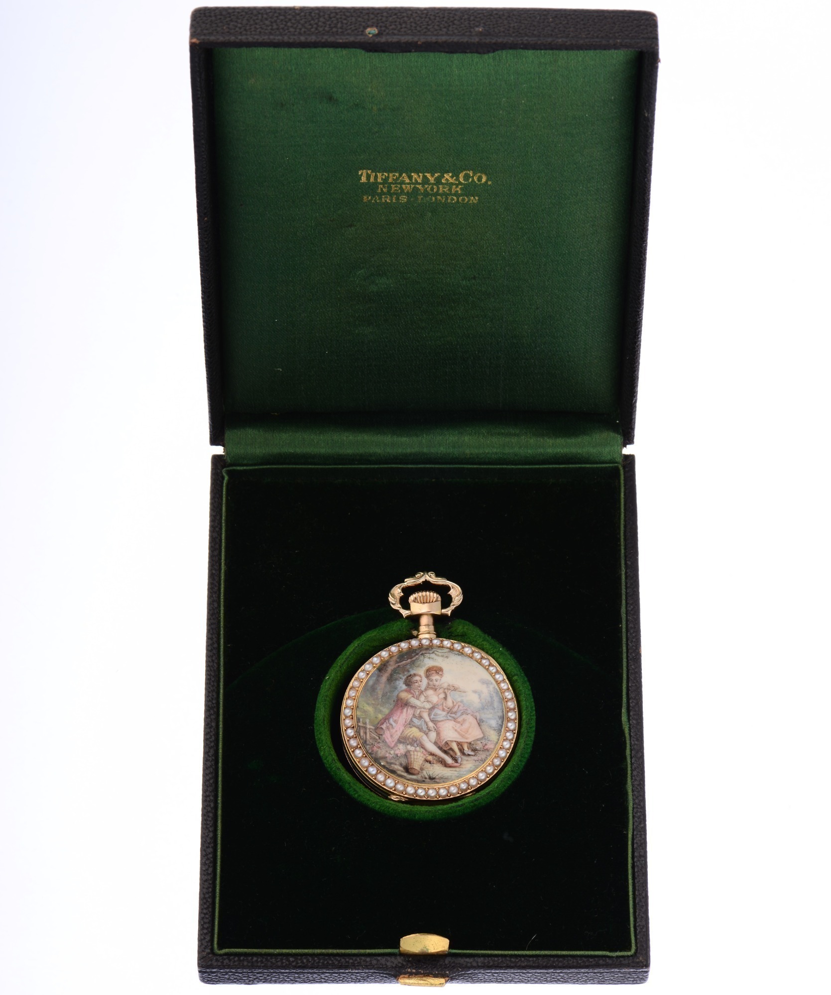 Patek Philippe For Tiffany And Company Finely Enameled Gold And Natural Pearl Pendant Watch