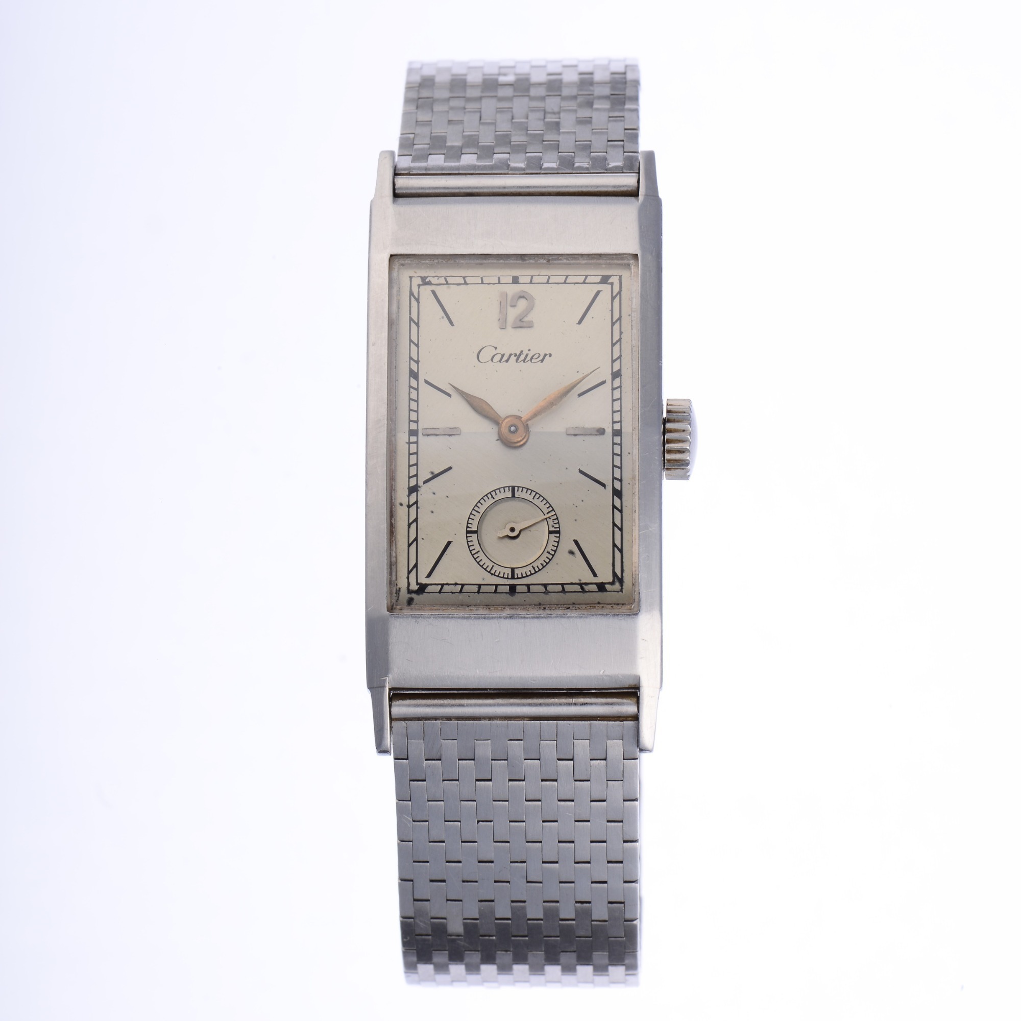 Rare Patek Philippe For Cartier Platinum Long Rectangular Wristwatch