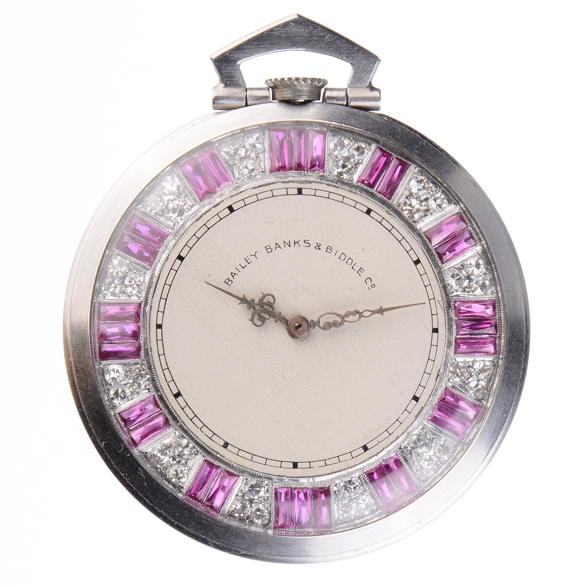 Platinum Art Deco Bailey Banks and Biddle Dress Watch With Diamond And Ruby Accent Dial