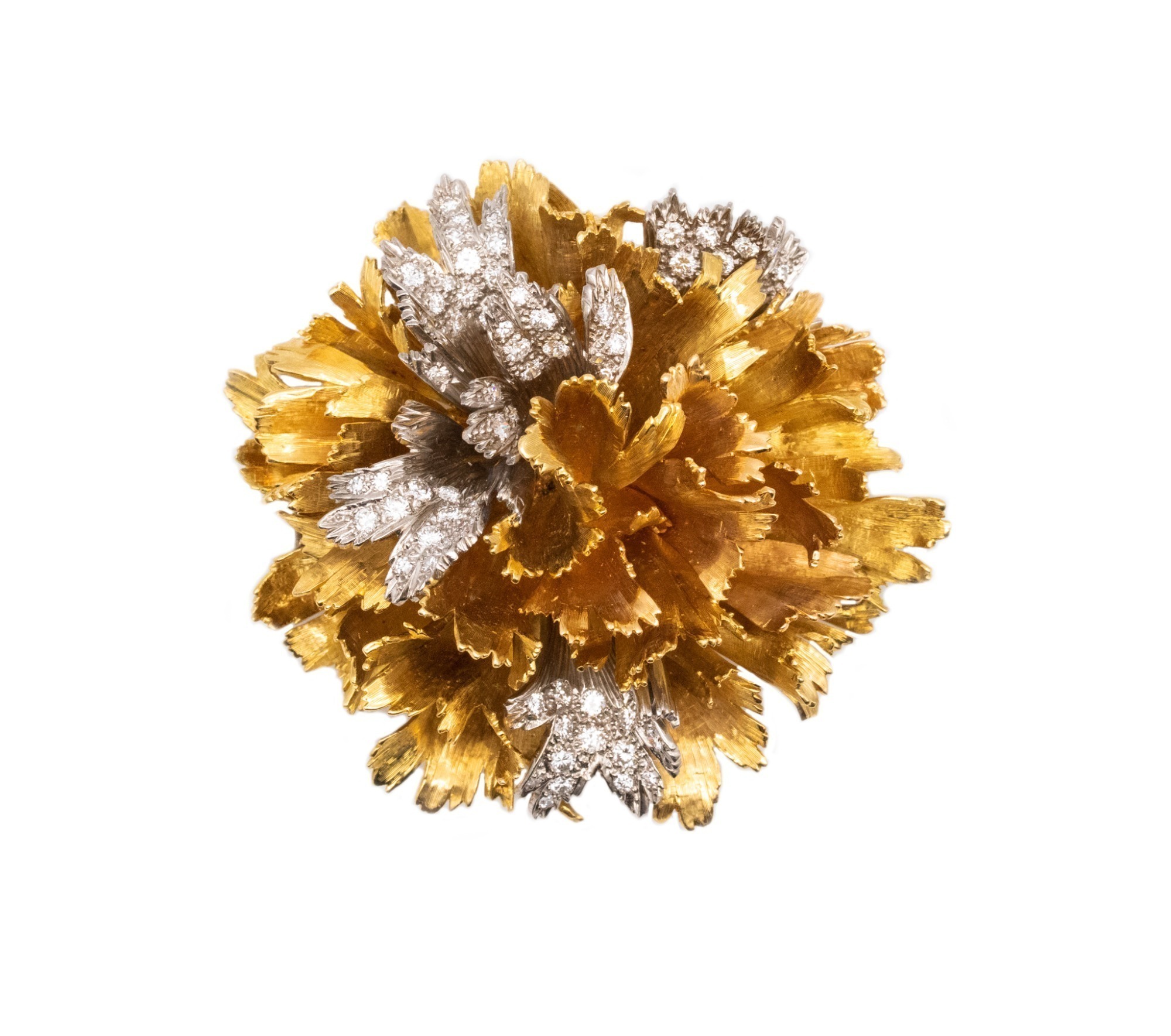 EMIL MEISTER 18K GOLD DIAMOND PALLADIUM CARNATION PENDANT/BROOCH, CIRCA 1955