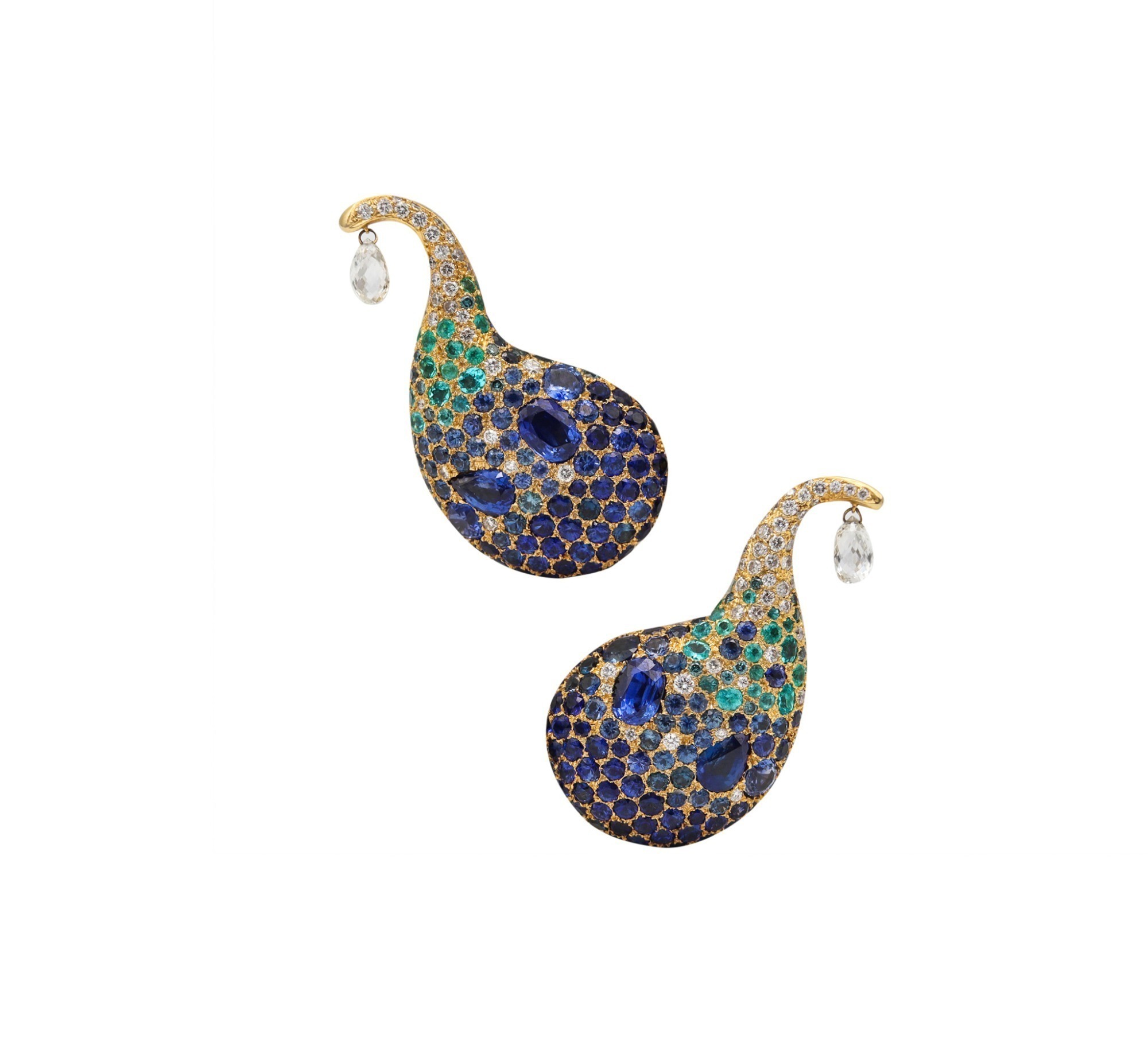 MICHELE DELLA VALLE 18K GOLD TOURMALINE, SAPPHIRE AND DIAMOND EARRINGS