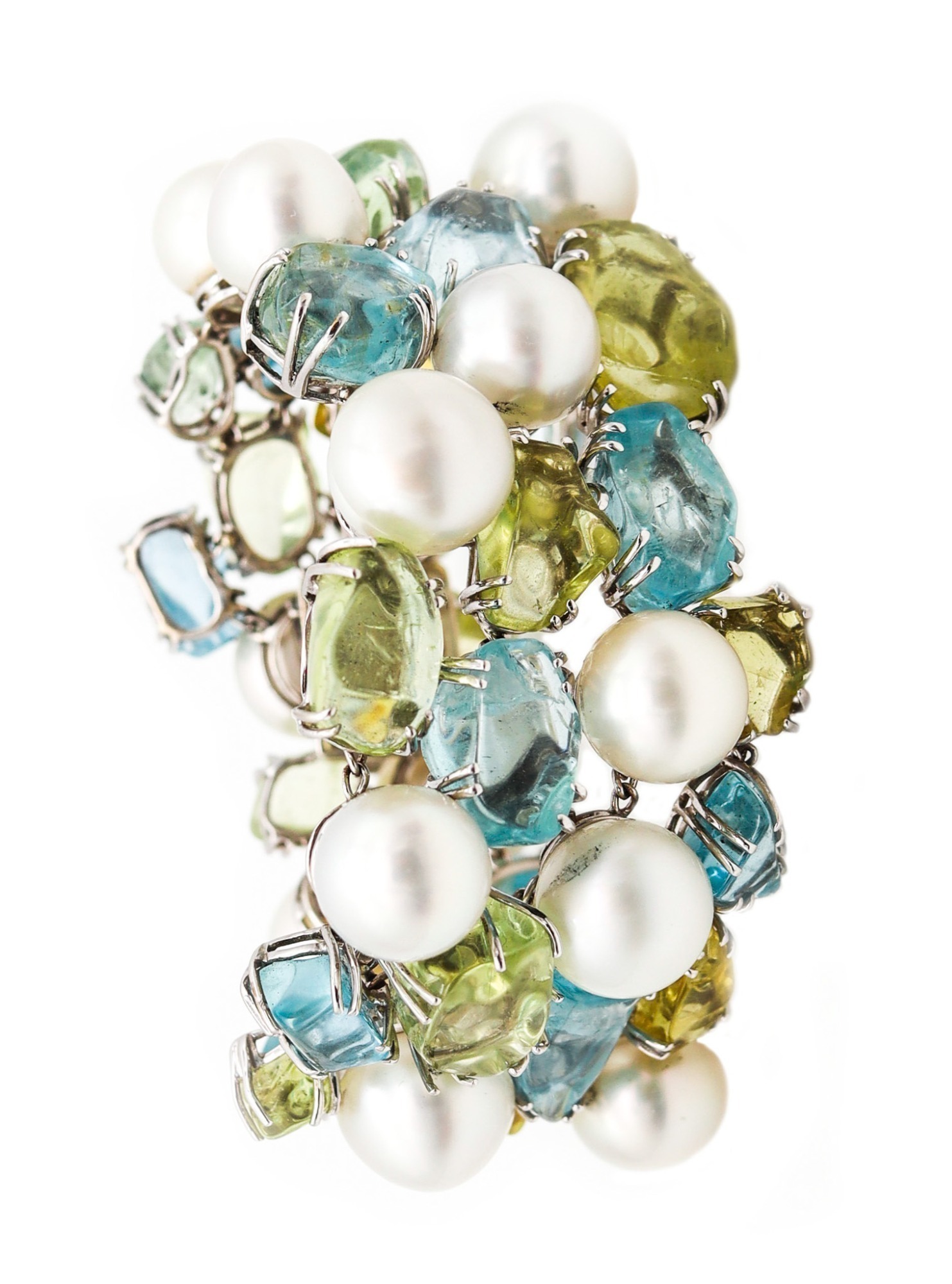 SALAVETTI 18K GOLD SOUTH SEA PEARL, AQUAMARINE AND GREEN BERYL BRACELET