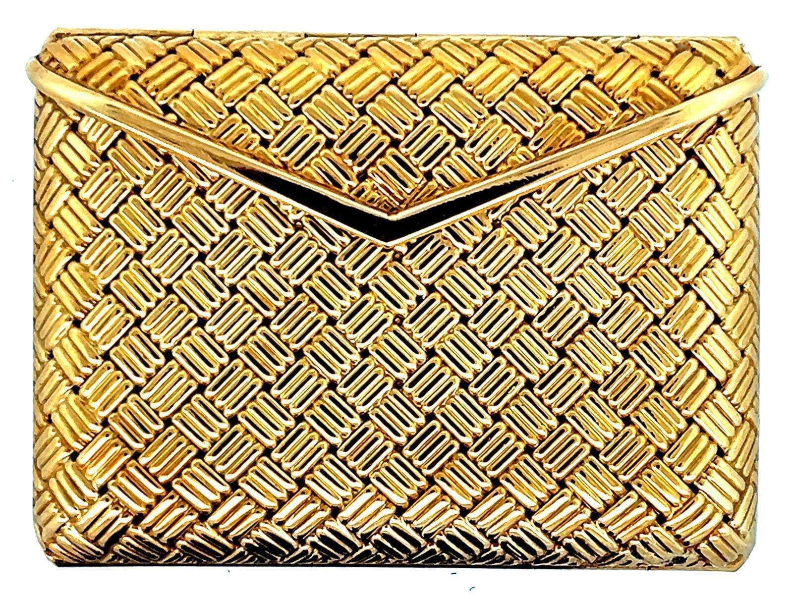 PIAGET REF. 9513 FOLDING ENVELOPE 18K GOLD BASKETWEAVE WATCH, CIRCA 1965